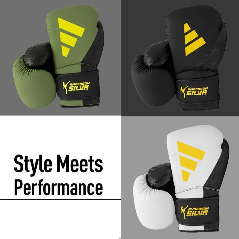 image:imageAdidas x Anderson Silva Everyday Use Boxing Gloves Versatile Fitness Gear with PU Outer Shell and Injection Molded FoamWhiteBlackYellowCamo