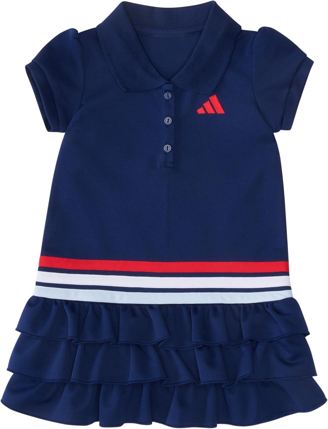 image:imageadidas Baby Girls Short Sleeve Ruffle Polo Dress 2Piece SetDark Blue
