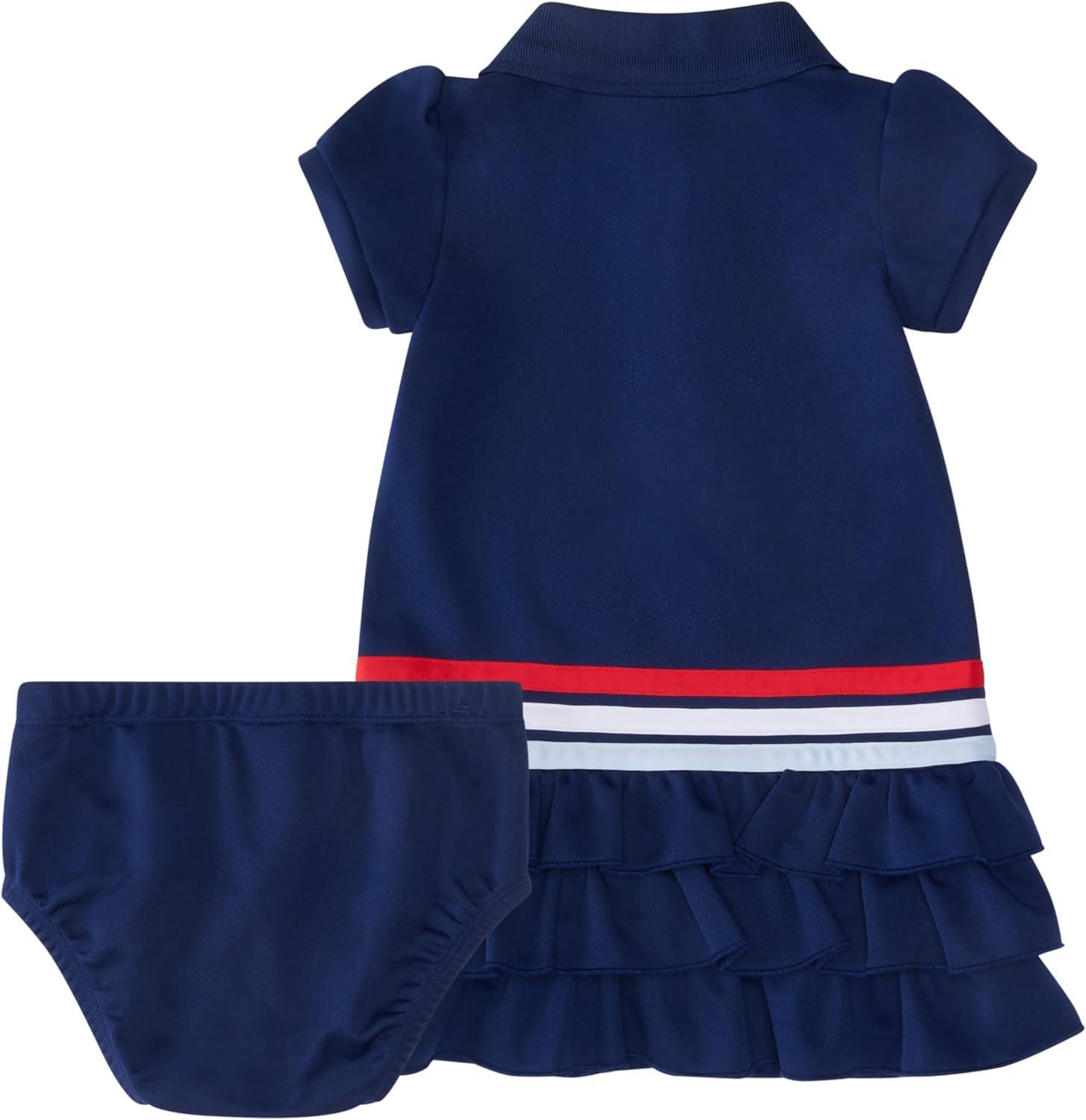 image:imageadidas Baby Girls Short Sleeve Ruffle Polo Dress 2Piece SetDark Blue