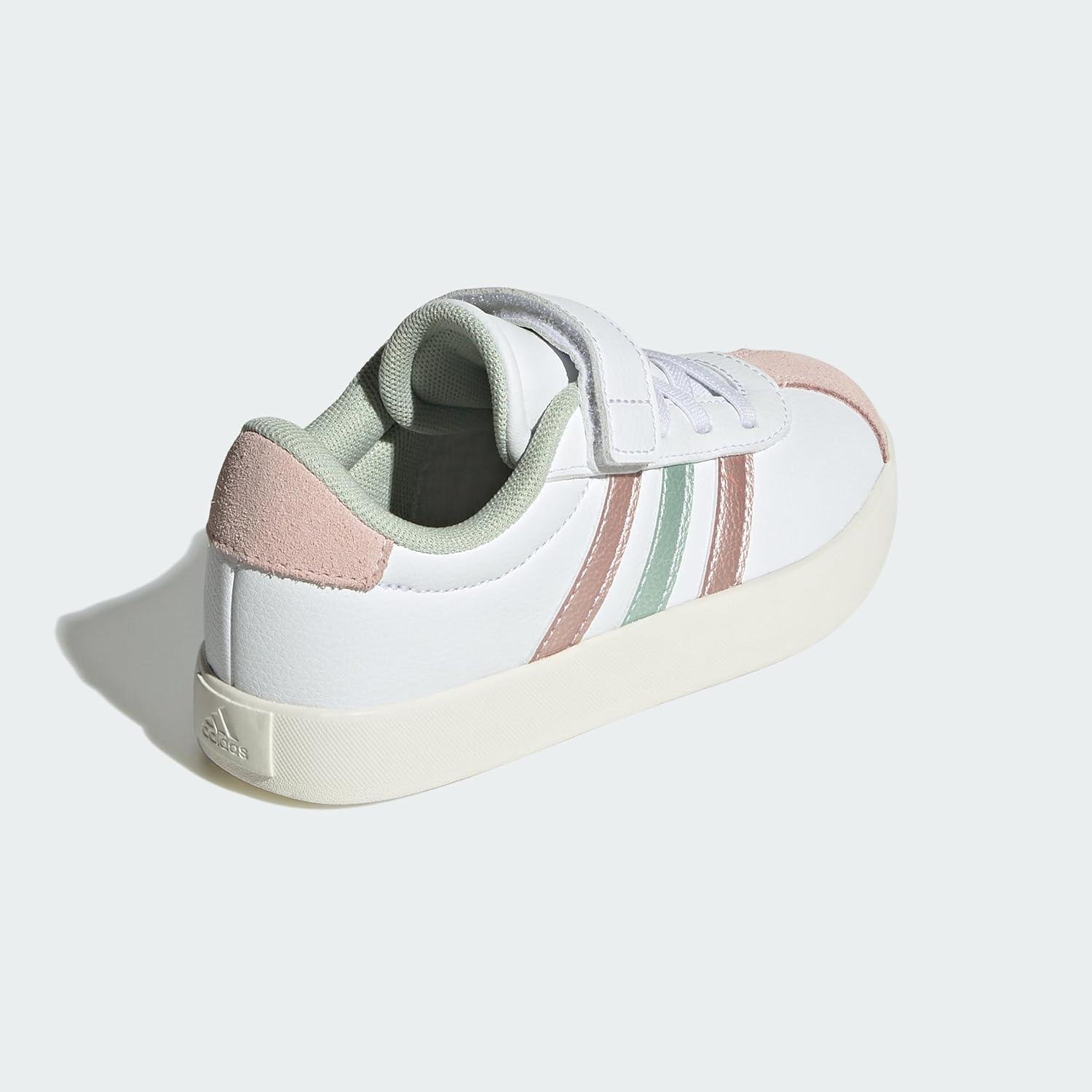 image:imageadidas Baby VL Court 30 Hook amp Loop ShoeFtwr White Linen Green Met Sandy Pink Met
