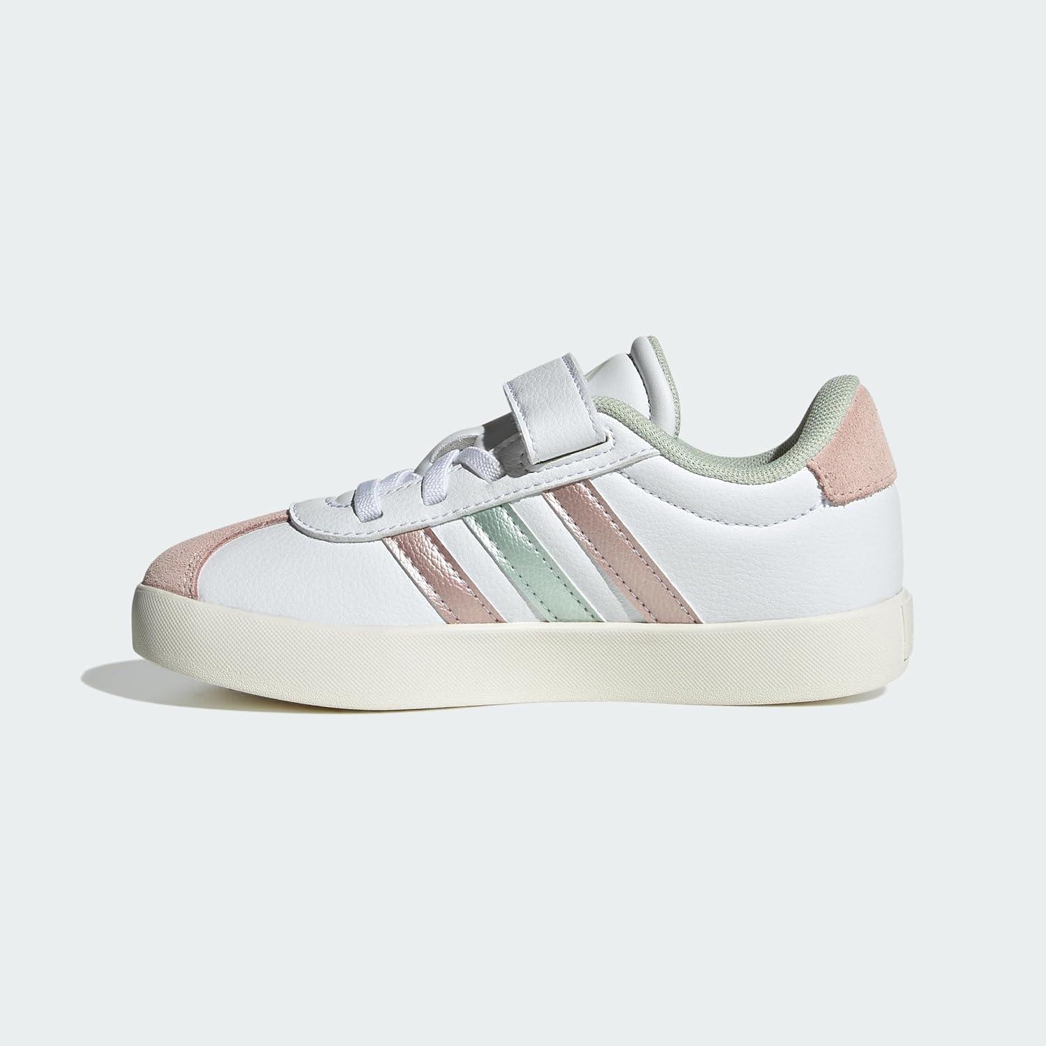 image:imageadidas Baby VL Court 30 Hook amp Loop ShoeFtwr White Linen Green Met Sandy Pink Met