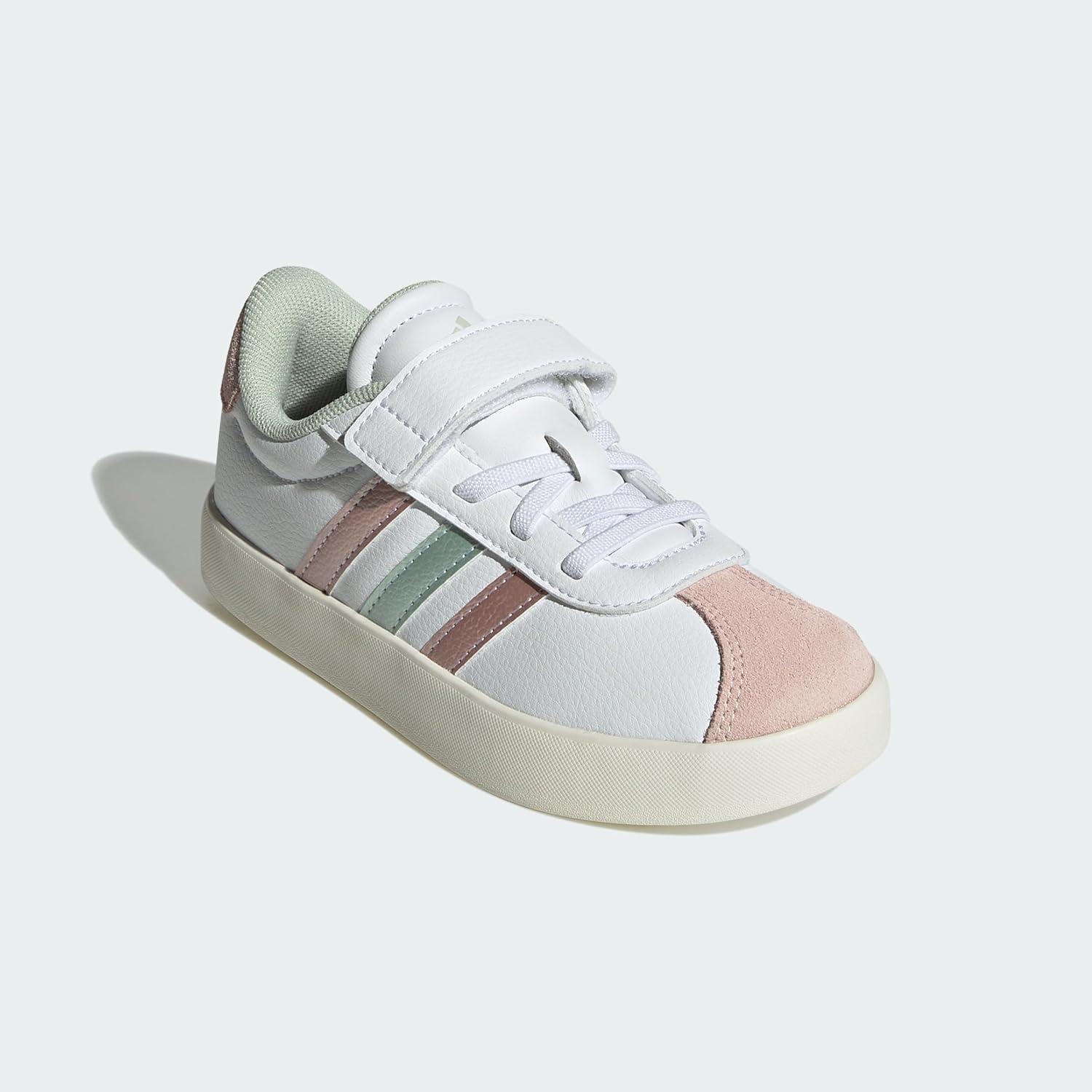 image:imageadidas Baby VL Court 30 Hook amp Loop ShoeFtwr White Linen Green Met Sandy Pink Met