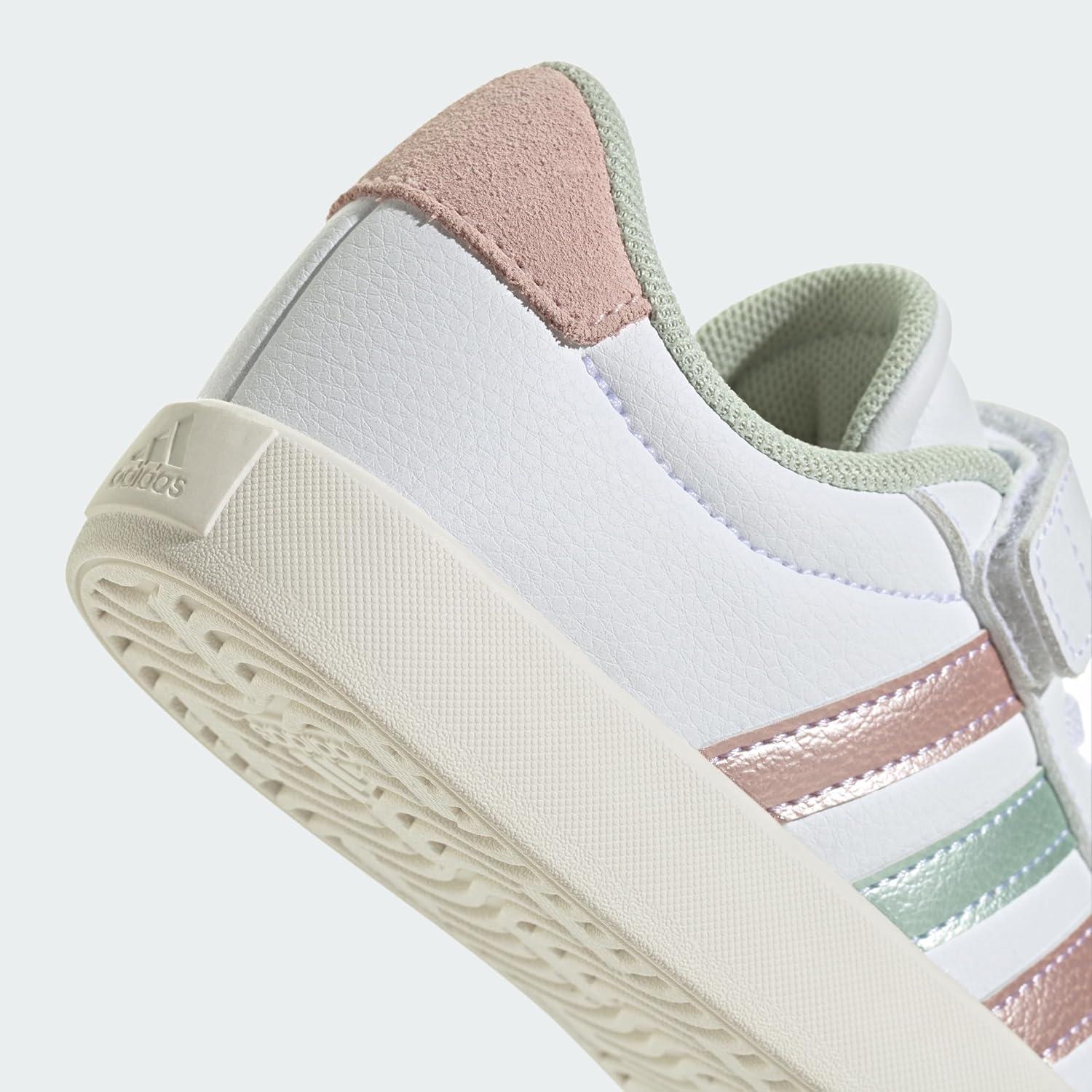 image:imageadidas Baby VL Court 30 Hook amp Loop ShoeFtwr White Linen Green Met Sandy Pink Met