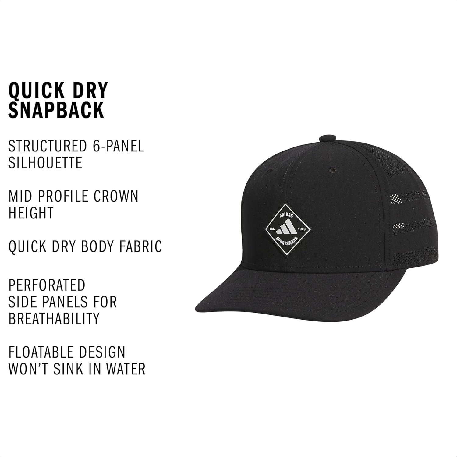 image:imageadidas Mens QuickDry Floatie Waterproof Hat Lightweight Snapback CapBlackWhite