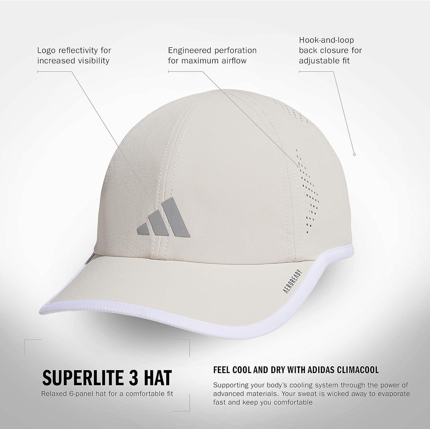 image:imageadidas Womens Superlite Hat Lightweight Athletic Running Cap for WorkoutsAlumina BeigeSilver MetallicWhite3