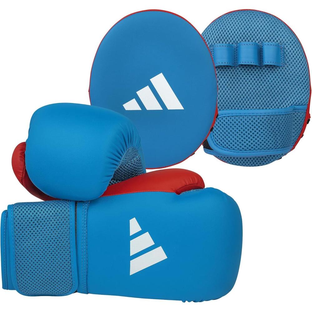 image:imageAdidas Boxing Home Training Kit Pair of Gloves and Mitts 2pc Set for Adult amp Kids for Boxing Punching Bag Kickboxing MMA and Training Blue Red