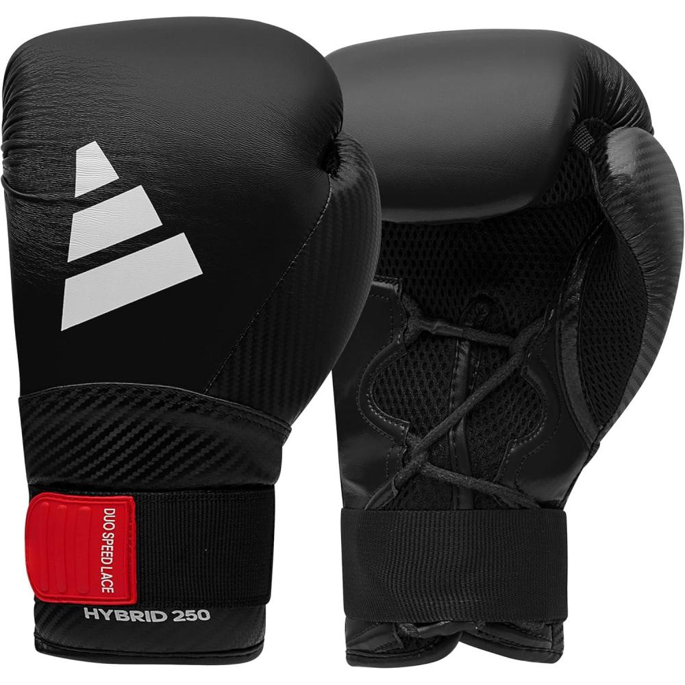 image:imageAdidas Hybrid 250 Boxing Gloves Boxing Kickboxing Sparring Bag Training or MMA Training BlackAsh Black White 12 oz 14 oz or 16 ozBlack 16 oz