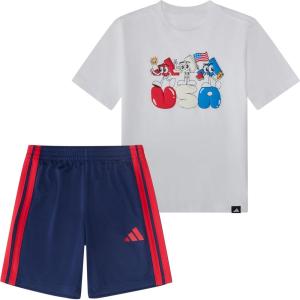adidas Baby Boys’ Two-piece Short Sleeve Printed Graphic T-shirt and Shorts Clothing Set(White)