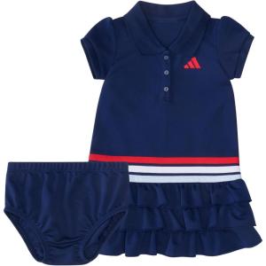adidas Baby Girls’ Short Sleeve Ruffle Polo Dress 2-Piece Set(Dark Blue)