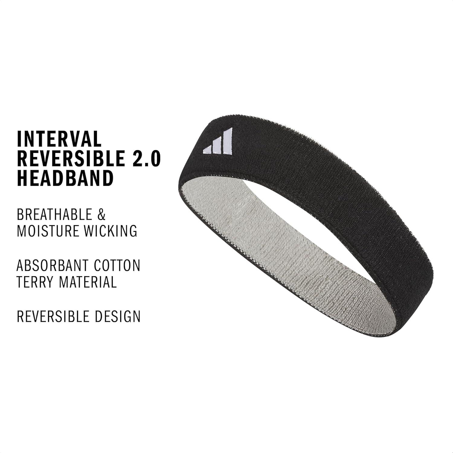 image:imageAdidas Unisex Interval Reversible Headband Athletic Sports SweatbandBlackWhiteAluminum 2