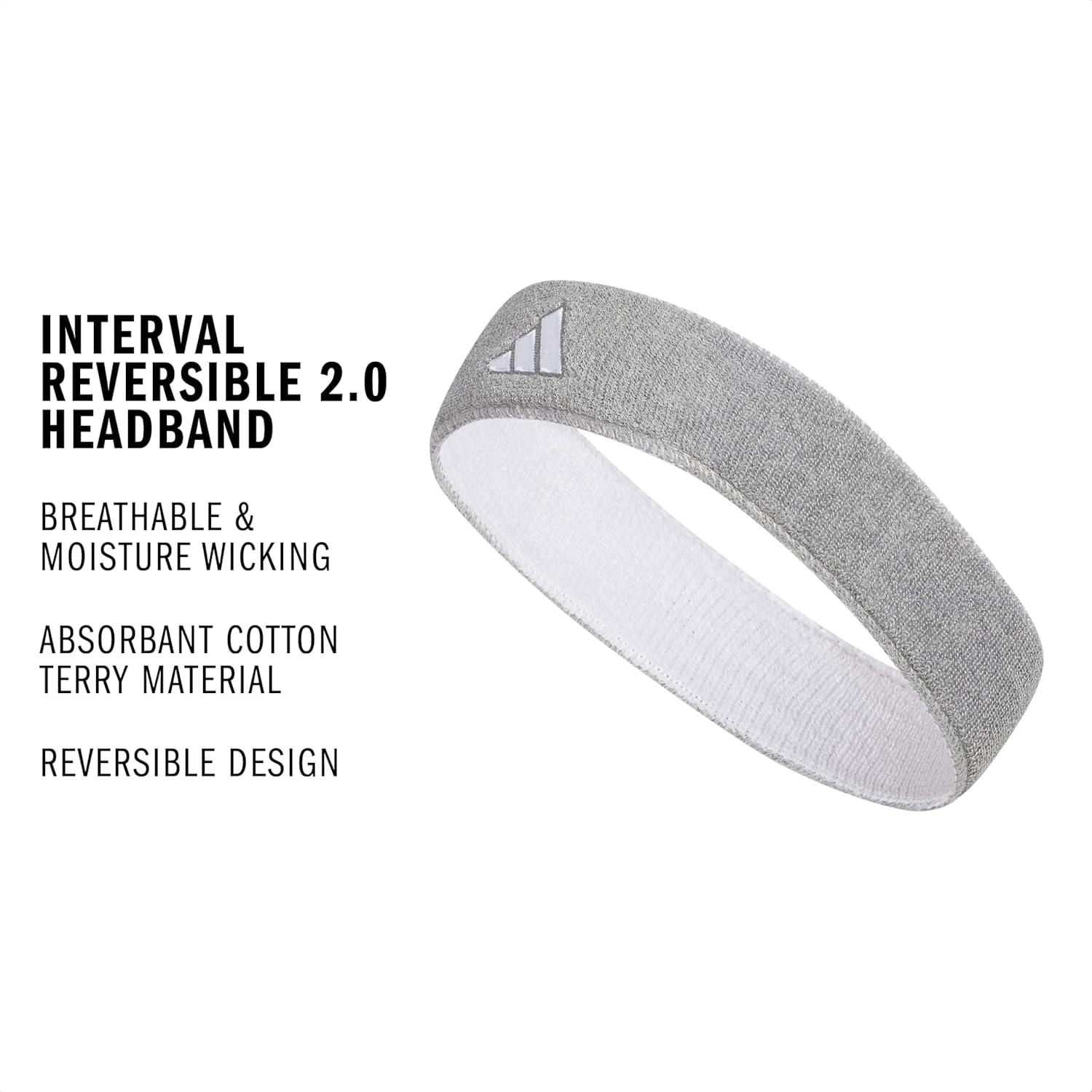 image:imageAdidas Unisex Interval Reversible Headband Athletic Sports SweatbandHeather Light GreyWhite