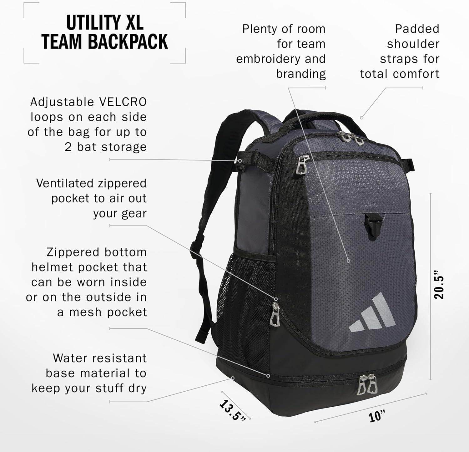 image:imageadidas Utility XL Baseball Backpack Helmet Shoes Bat Storage 34LOnix GreyBlack