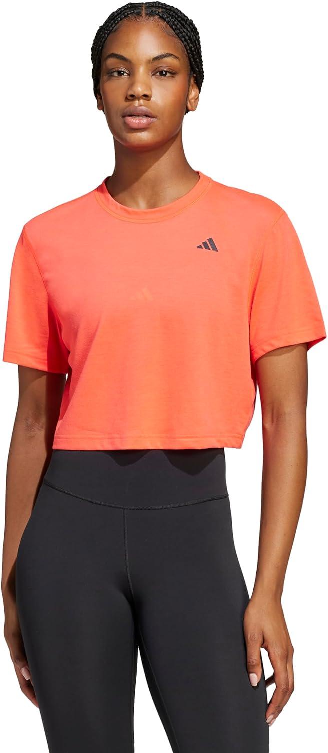 image:imageadidas Womens Train Essentials Boxy Workout Crew Neck Short Sleeve Athletic Casual Tops Casual WhiteLucid Red