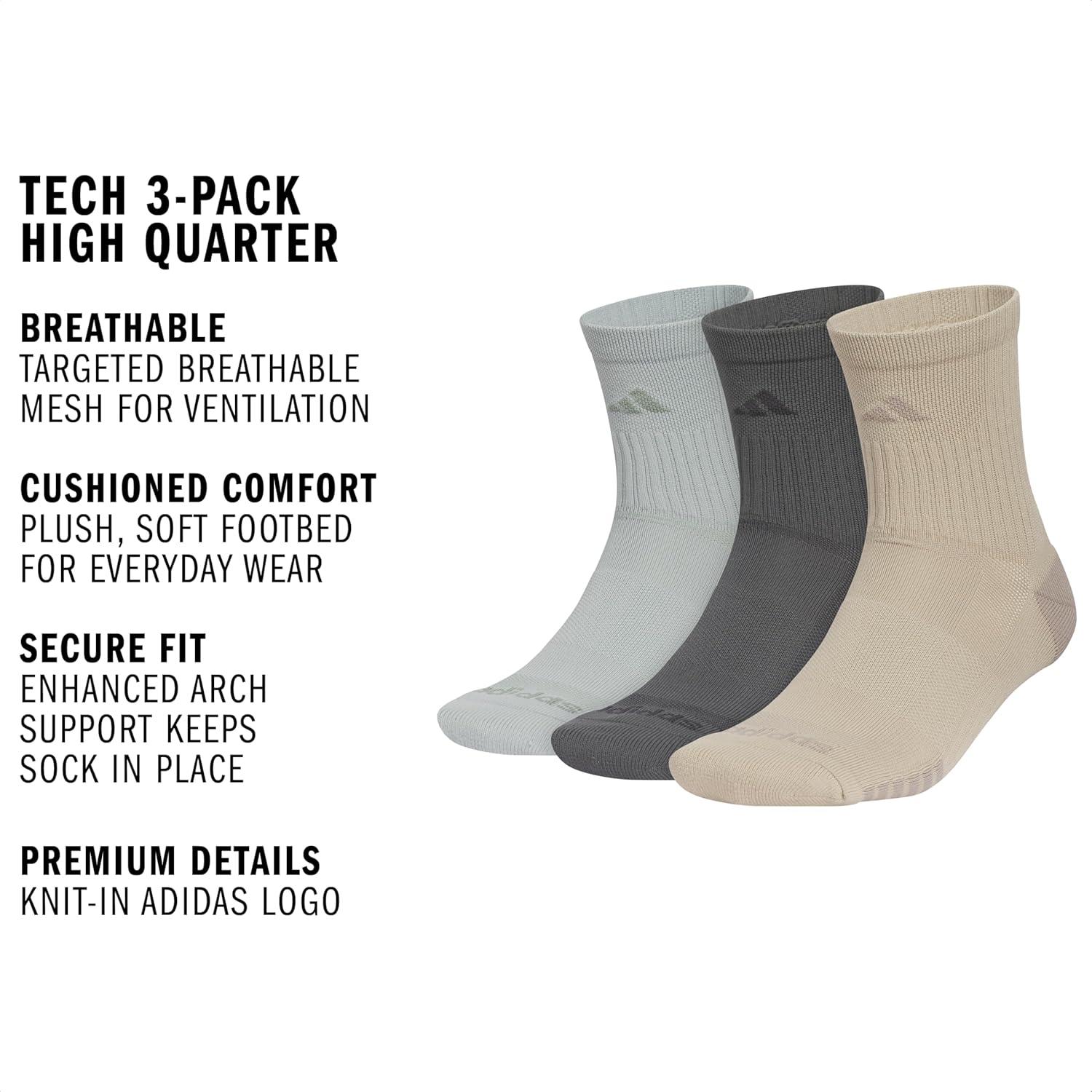 image:imageadidas mens Tech High Quarter Socks 3 Pairs Performance amp TrainingWonder Sage GreenGrey SixWonder Cargo Khaki
