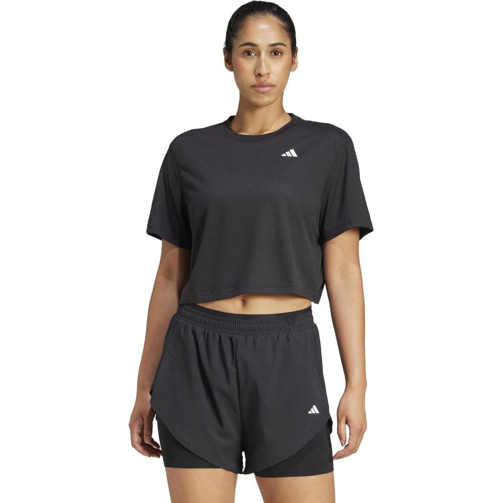 image:imageadidas Womens Train Essentials Boxy Workout Crew Neck Short Sleeve Athletic Casual Tops Casual WhiteBlack