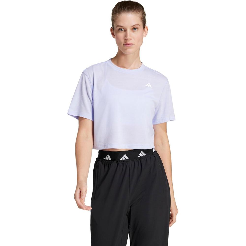 image:imageadidas Womens Train Essentials Boxy Workout Crew Neck Short Sleeve Athletic Casual Tops Casual WhiteViolet Tone