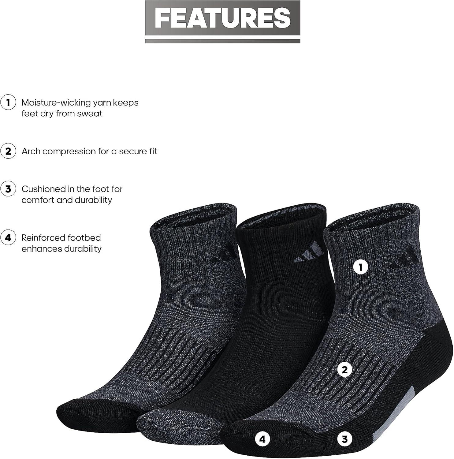 image:imageadidas Mens Cushioned X Socks 3 Pairs Multiple Heights Durable amp ComfortableBlackOnix GreyGreyQuarter3