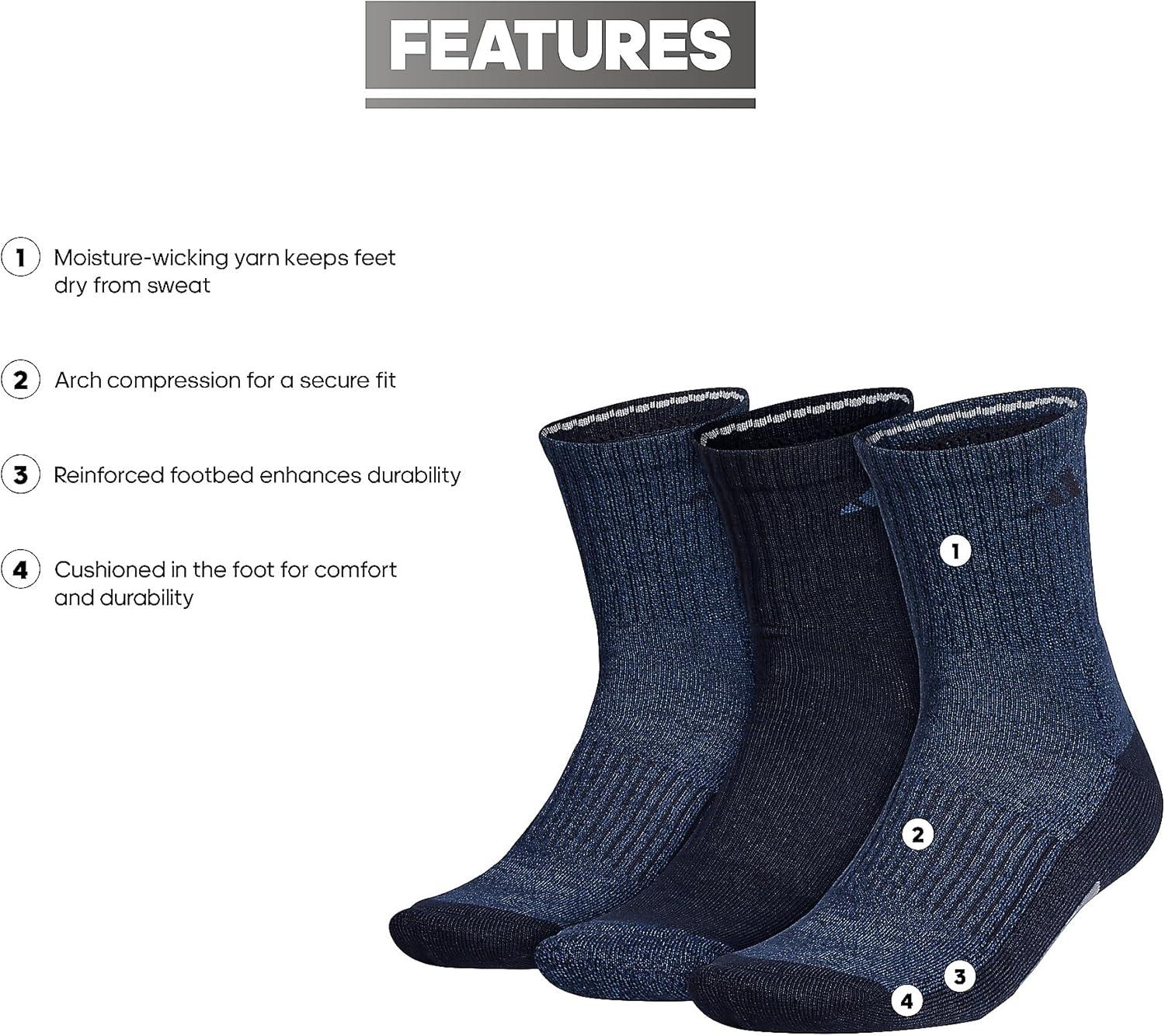 image:imageadidas Mens Cushioned X Socks 3 Pairs Multiple Heights Durable amp ComfortableNight Marine BlueLegend Ink BlueGreyMidcrew3