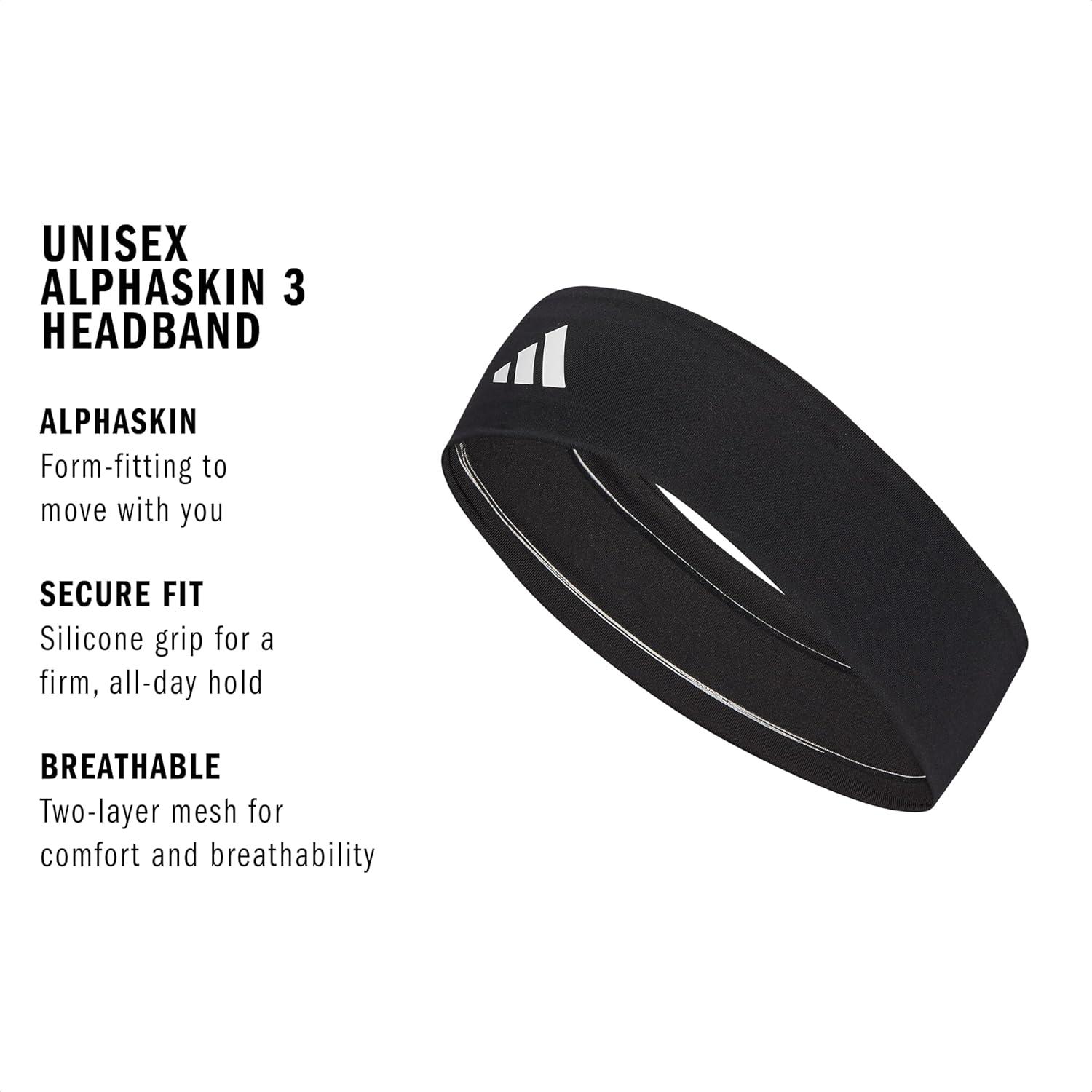 image:imageadidas Unisex Alphaskin Headband Performance Workout Ear amp Sweat Band3BlackWhite