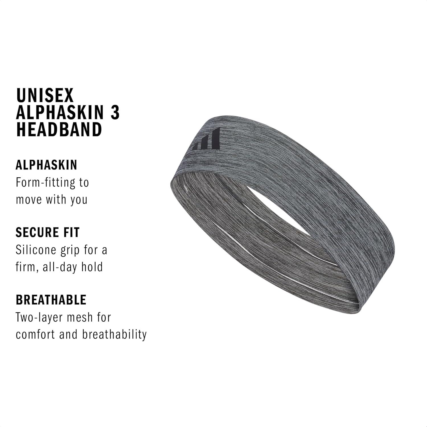 image:imageadidas Unisex Alphaskin Headband Performance Workout Ear amp Sweat Band3PlusHeather GreyBlack