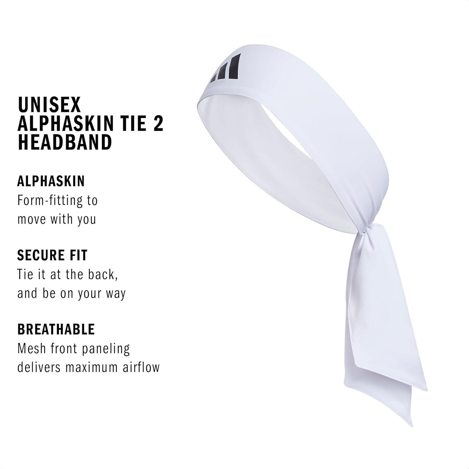 image:imageadidas Unisex Alphaskin Headband Performance Workout Ear amp Sweat BandTie2WhiteBlack