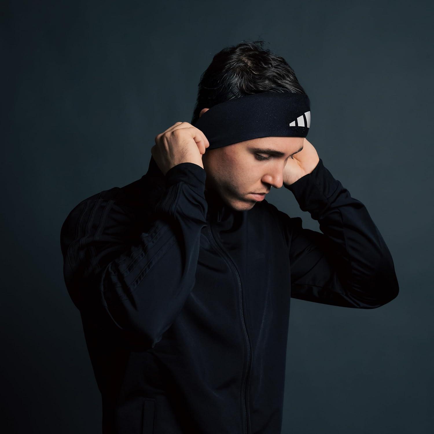image:imageadidas Unisex Alphaskin Headband Performance Workout Ear amp Sweat BandWideWhiteBlack