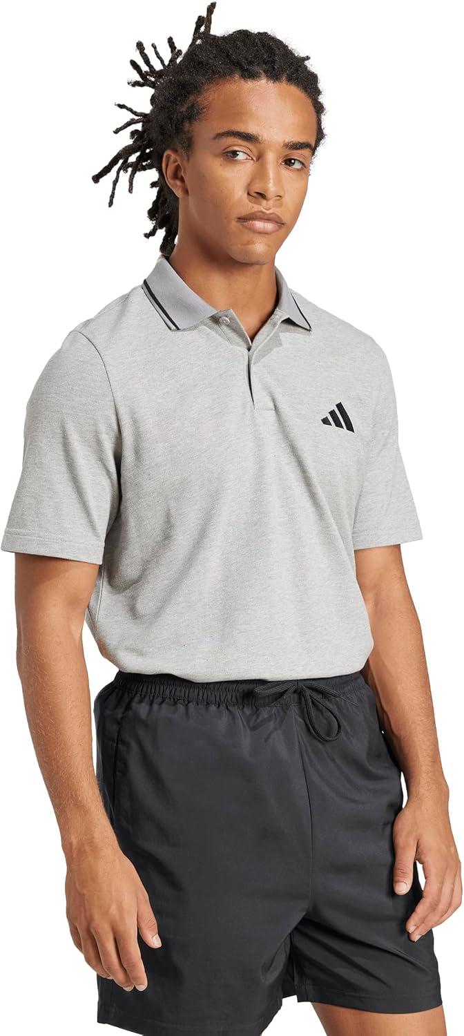 image:imageAdidas Mens Essentials Small Logo Pique Polo ShirtMedium Grey HeatherBlack