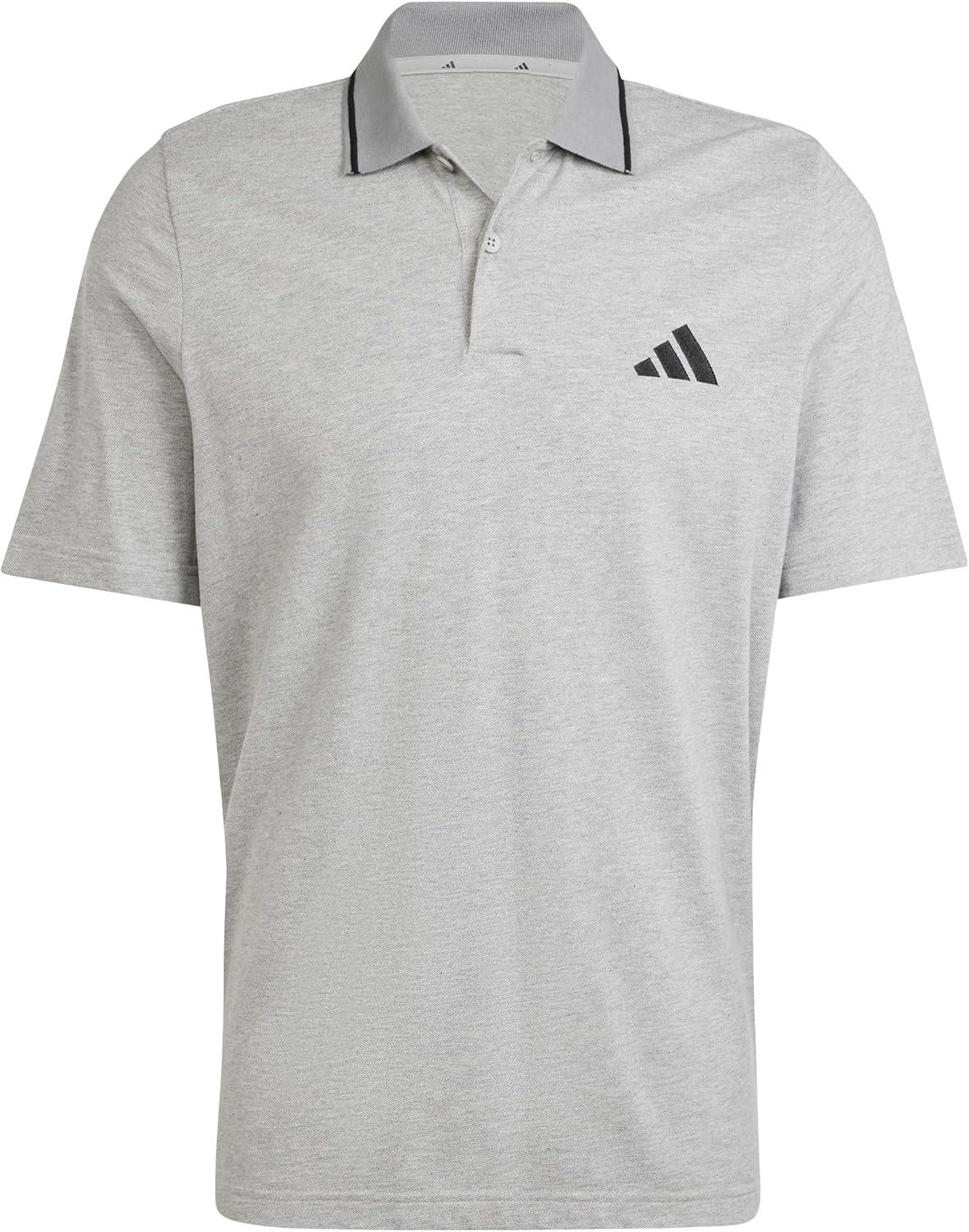 image:imageAdidas Mens Essentials Small Logo Pique Polo ShirtMedium Grey HeatherBlack