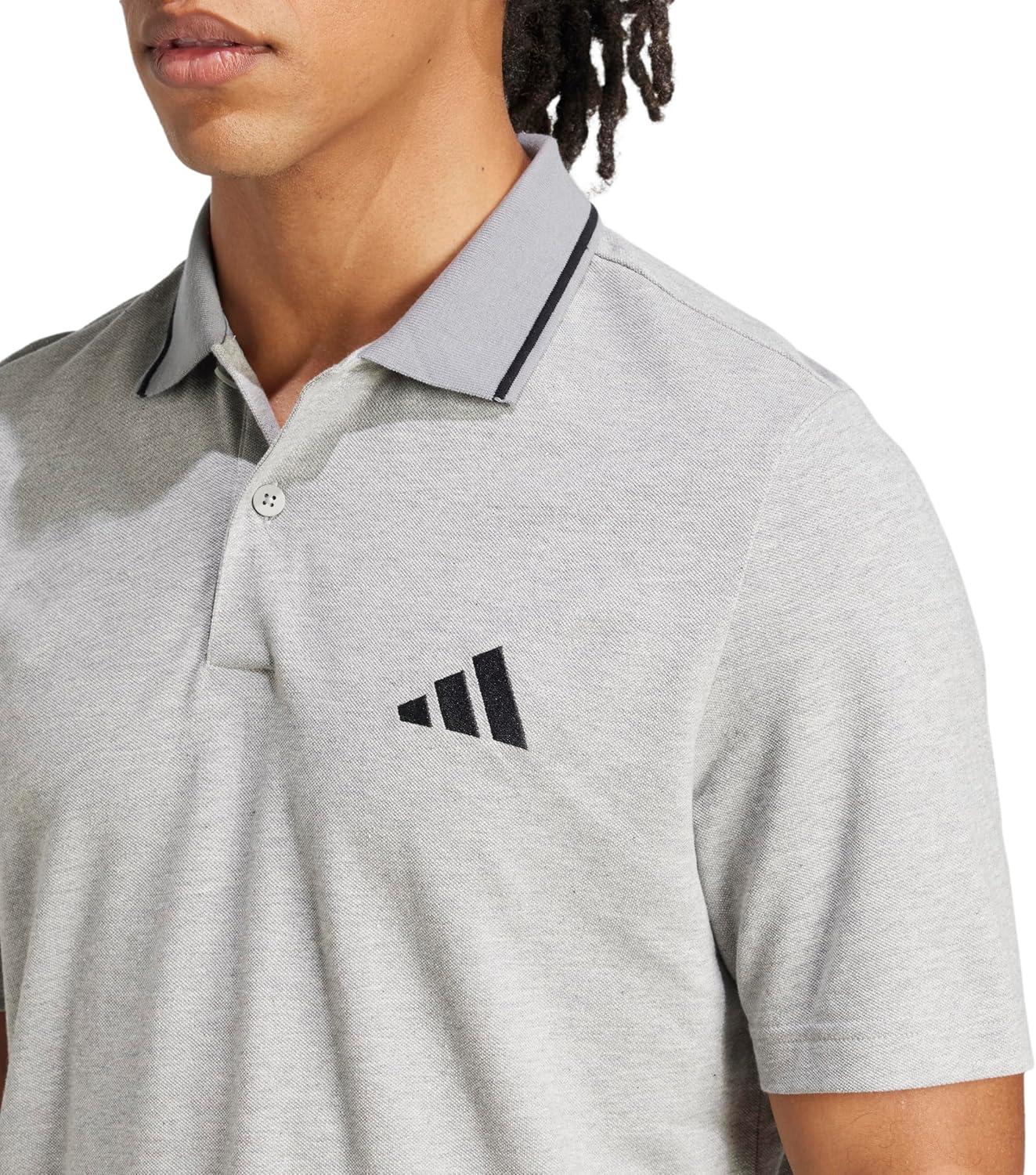 image:imageAdidas Mens Essentials Small Logo Pique Polo ShirtMedium Grey HeatherBlack