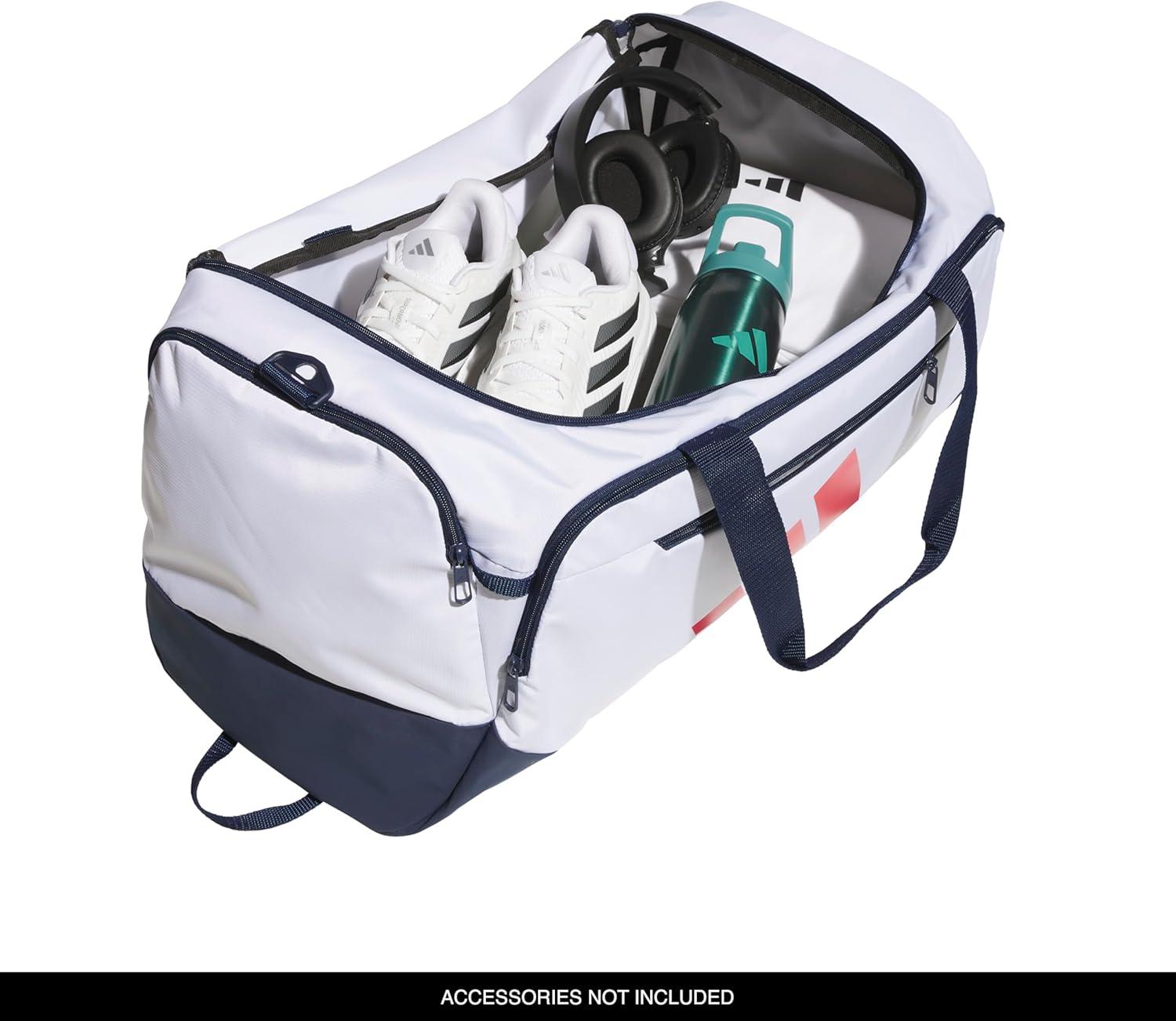 image:imageadidas Defender 5 Duffel Bag Premium Duffle for Sports Gym amp TravelWhiteNight IndigoPure Ruby Red