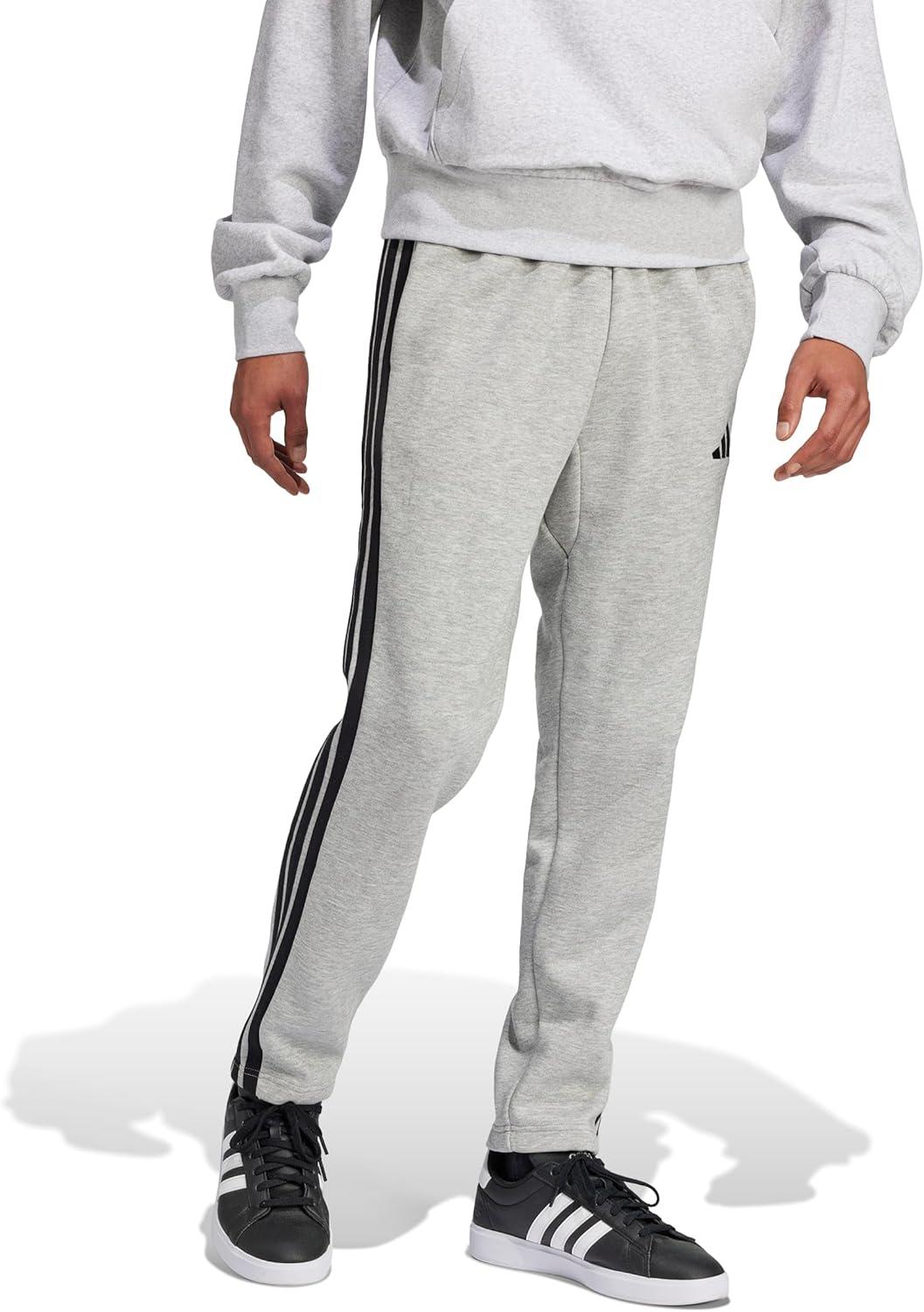 image:imageadidas Mens Essentials 3Stripes Regular Tricot PantsMedium Grey HeatherBlack
