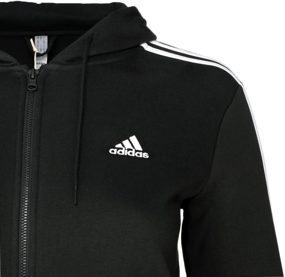 image:imageadidas womens Tall Essentials 3stripes Fleece Full Zip HoodieBlackWhite