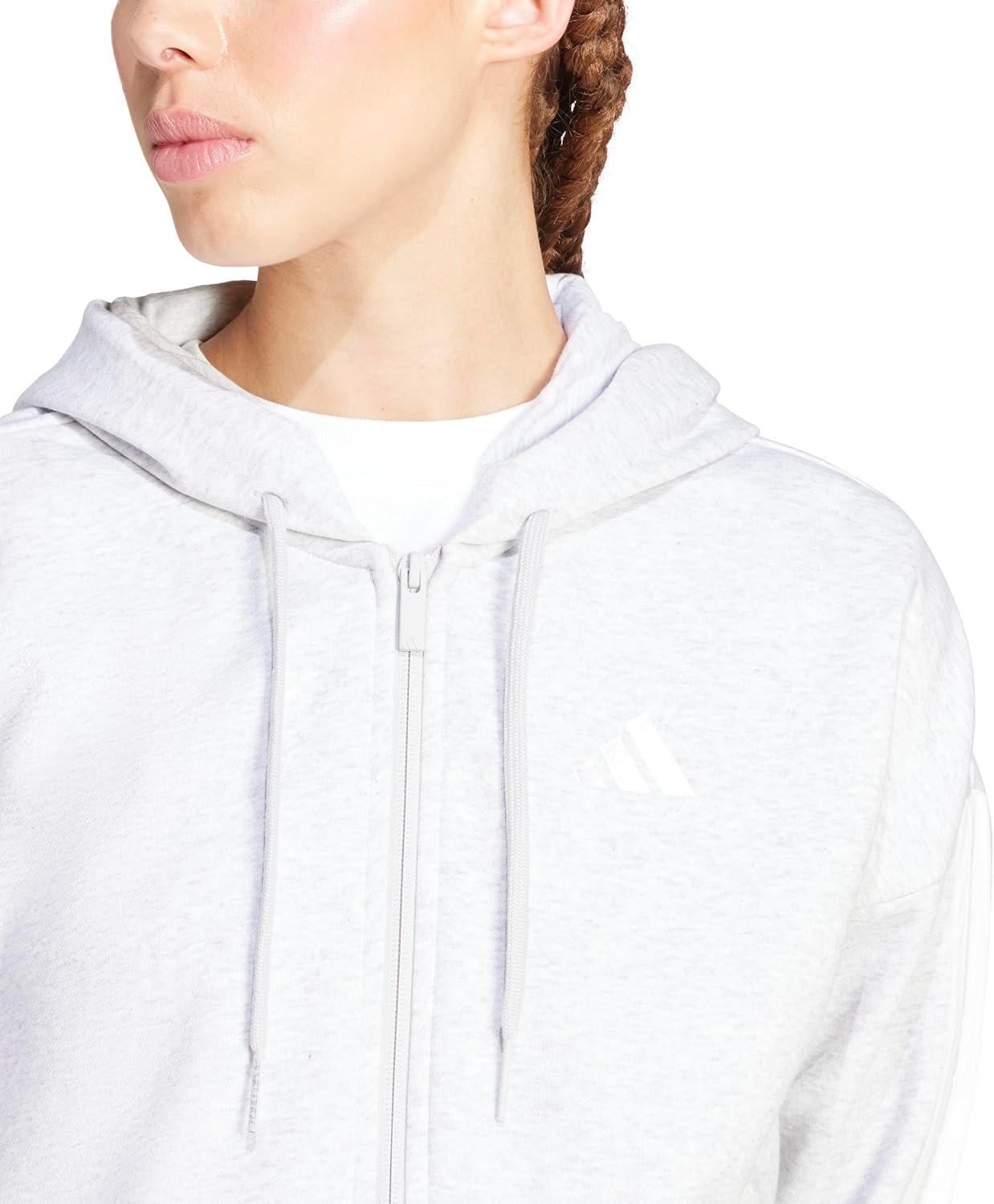 image:imageadidas womens Tall Essentials 3stripes Fleece Full Zip HoodieLight Grey HeatherWhite