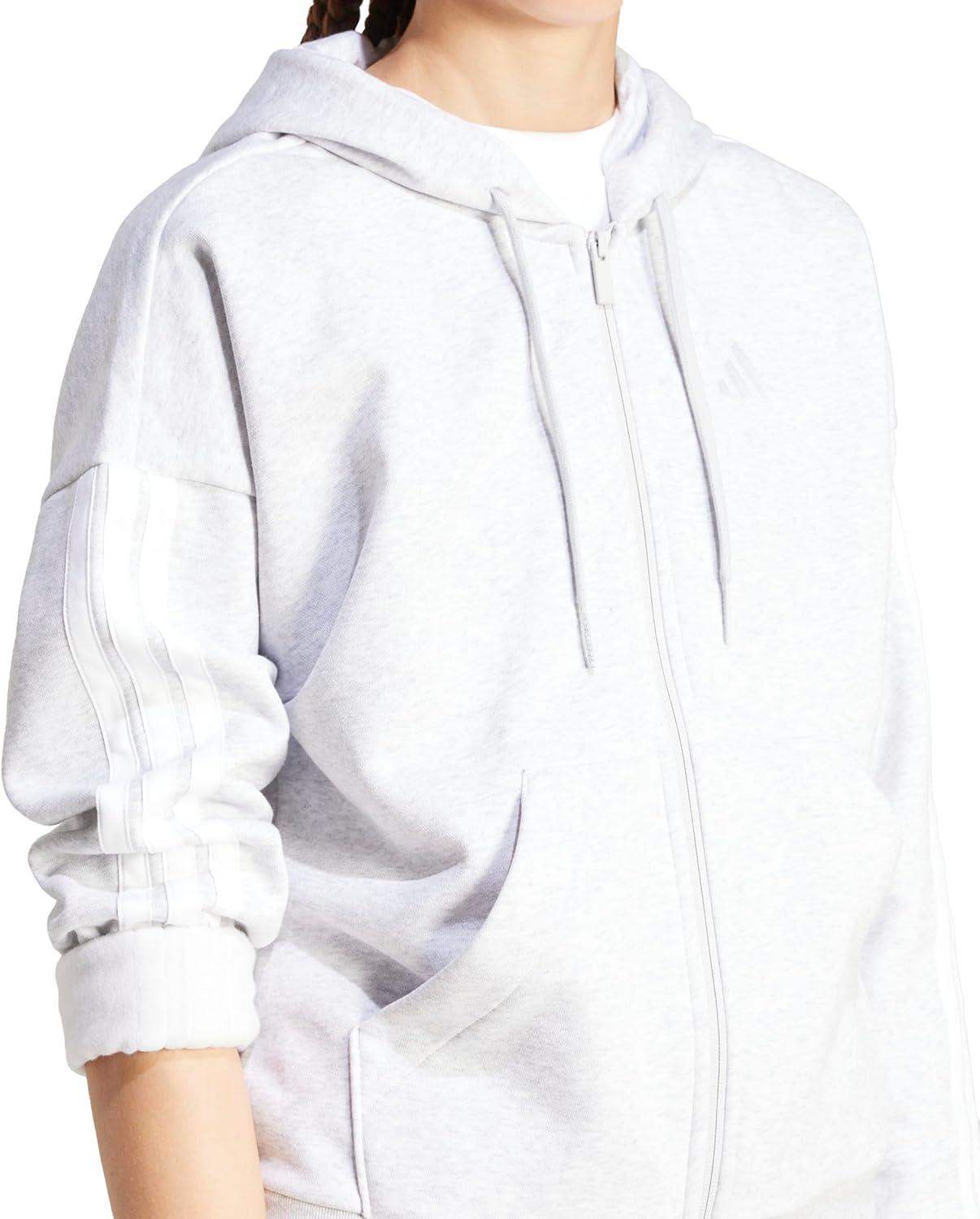image:imageadidas womens Tall Essentials 3stripes Fleece Full Zip HoodieLight Grey HeatherWhite