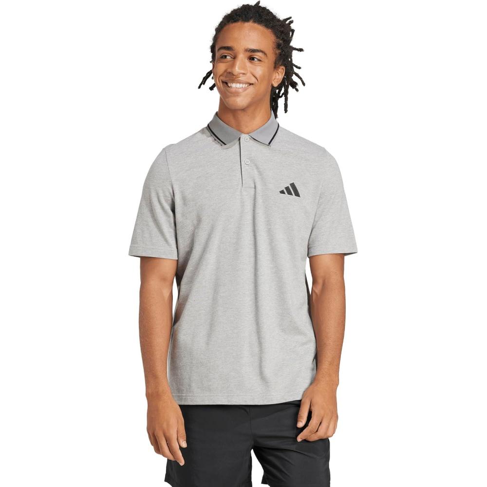 image:imageAdidas Mens Essentials Small Logo Pique Polo ShirtMedium Grey HeatherBlack