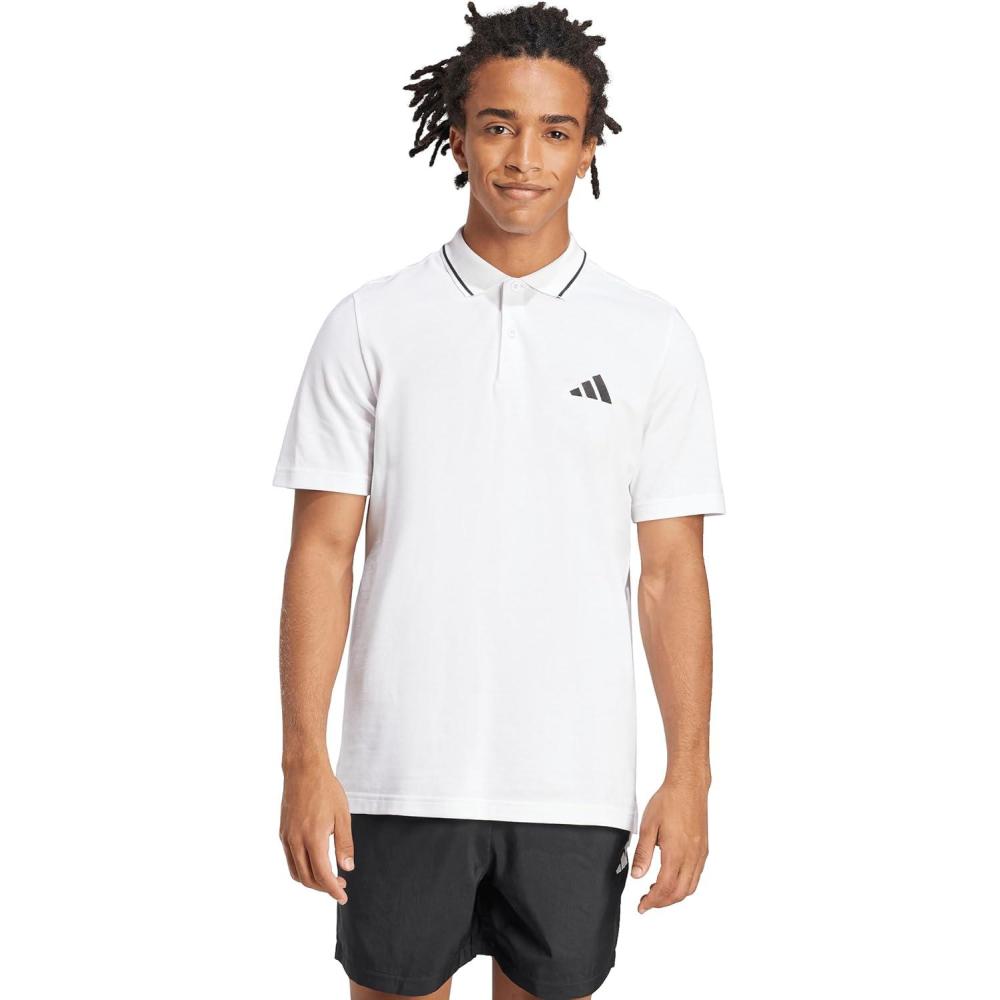 image:imageAdidas Mens Essentials Small Logo Pique Polo ShirtWhiteBlack