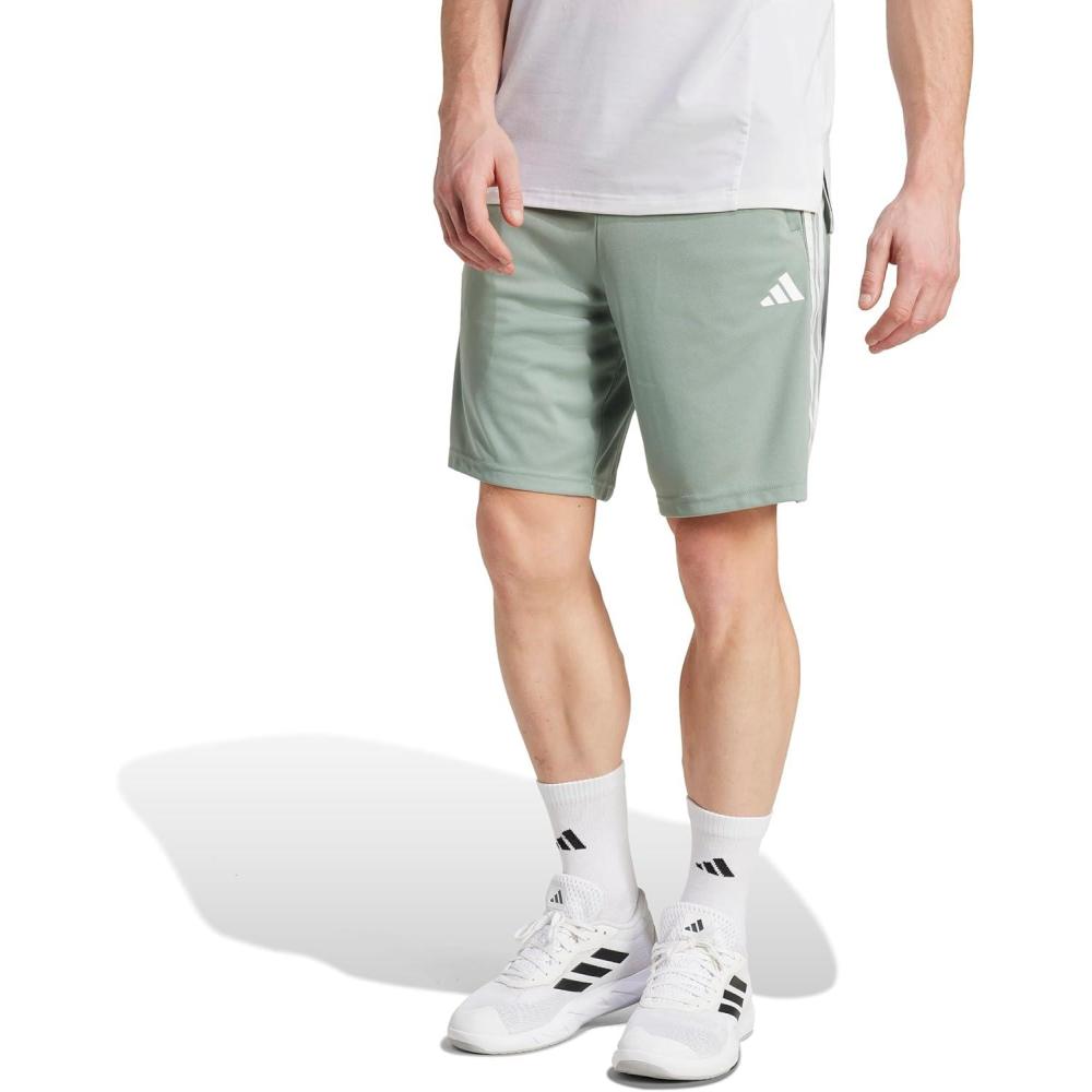 image:imageAdidas Mens Train Essentials Piqu 3Stripes ShortsSilver GreenWhite