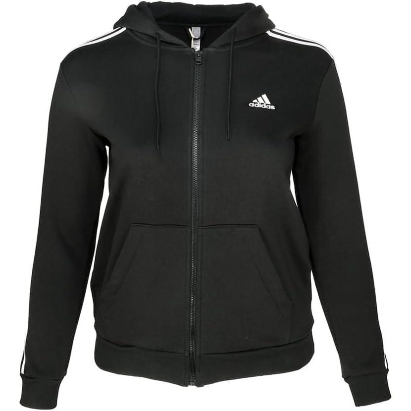 image:imageadidas womens Tall Essentials 3stripes Fleece Full Zip HoodieBlackWhite