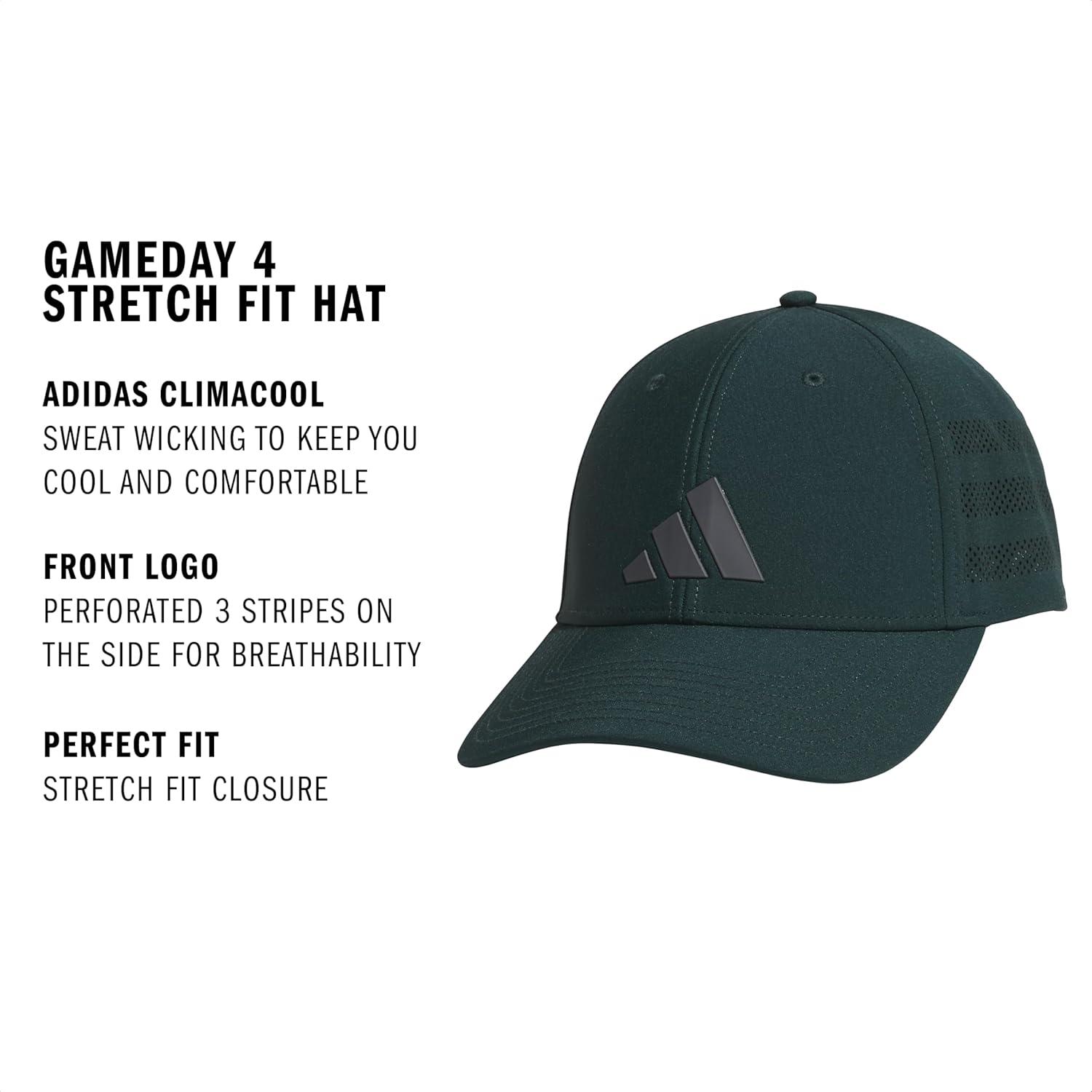 image:imageadidas Mens Gameday 5 Stretch Fit Hat Athletic Structured Baseball CapAurora Green IvyGrey Six4