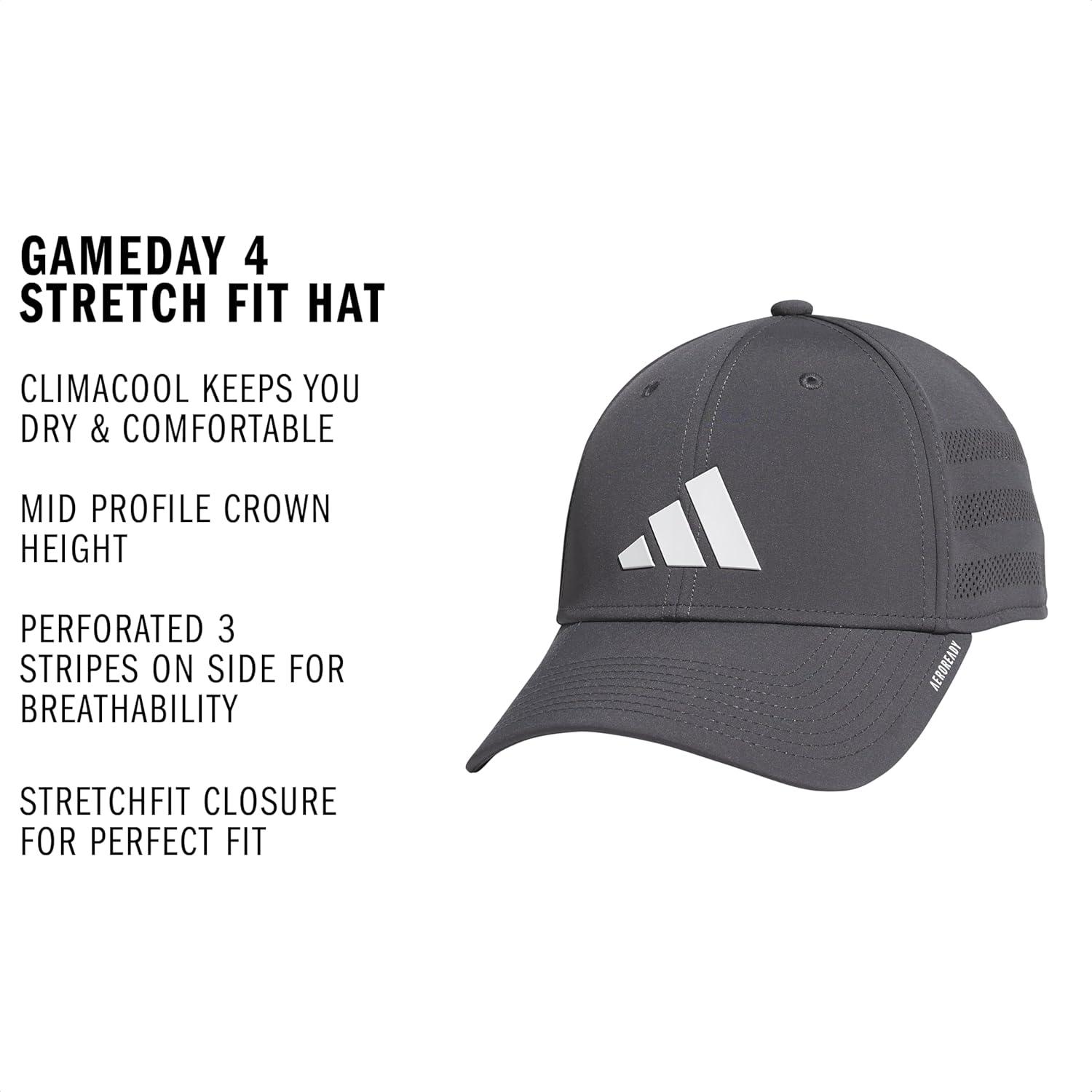 image:imageadidas Mens Gameday 5 Stretch Fit Hat Athletic Structured Baseball CapGrey SixWhite4