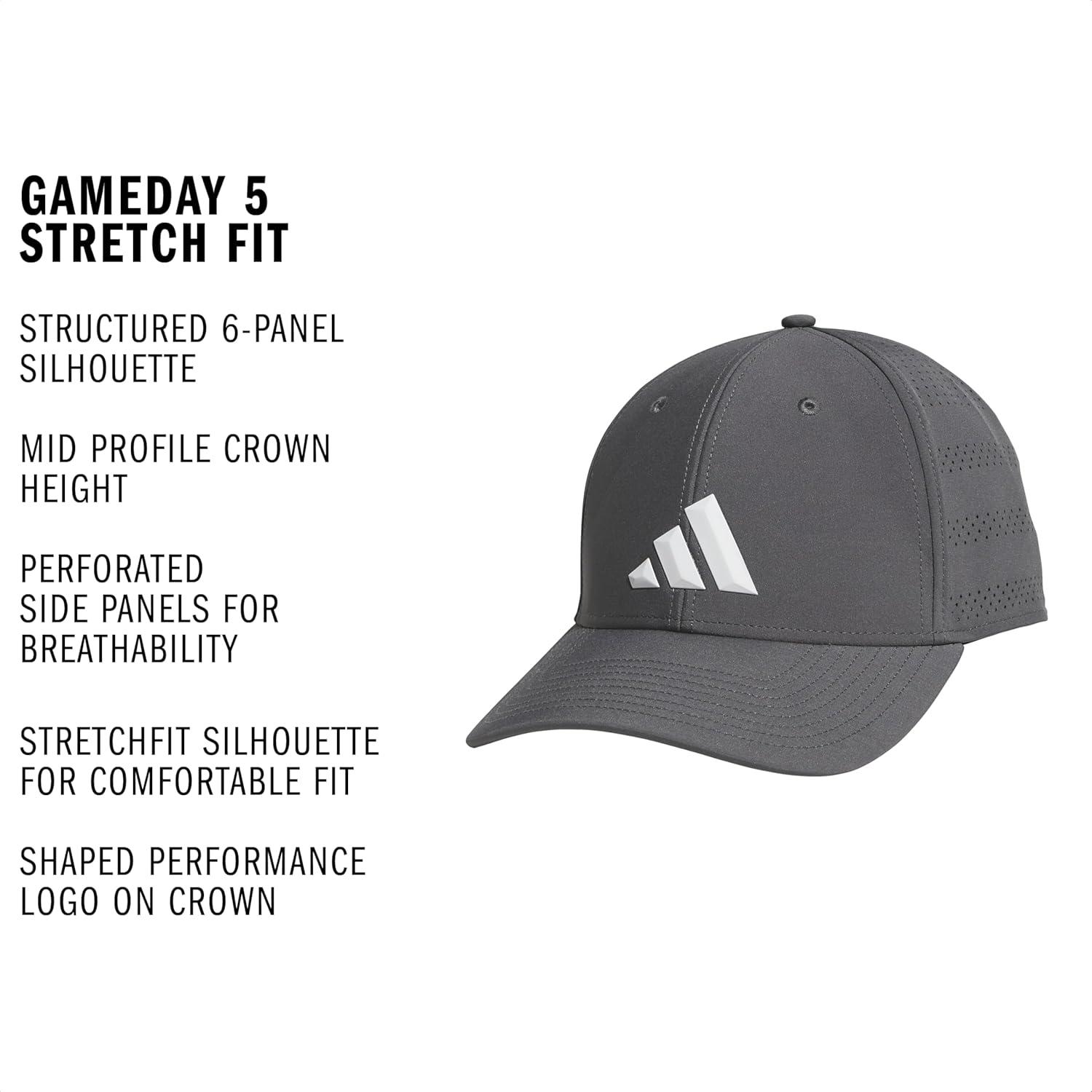 image:imageadidas Mens Gameday 5 Stretch Fit Hat Athletic Structured Baseball CapGrey SixWhite5