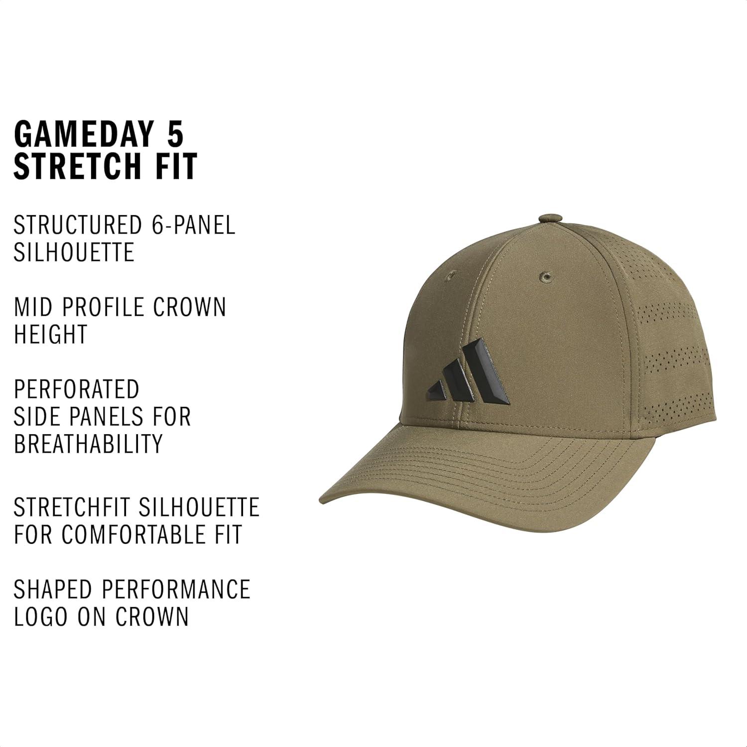 image:imageadidas Mens Gameday 5 Stretch Fit Hat Athletic Structured Baseball CapOlive Strata GreenBlack5