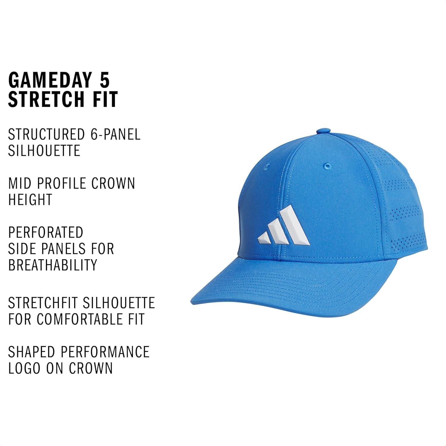 image:imageadidas Mens Gameday 5 Stretch Fit Hat Athletic Structured Baseball CapRay BlueWhite5