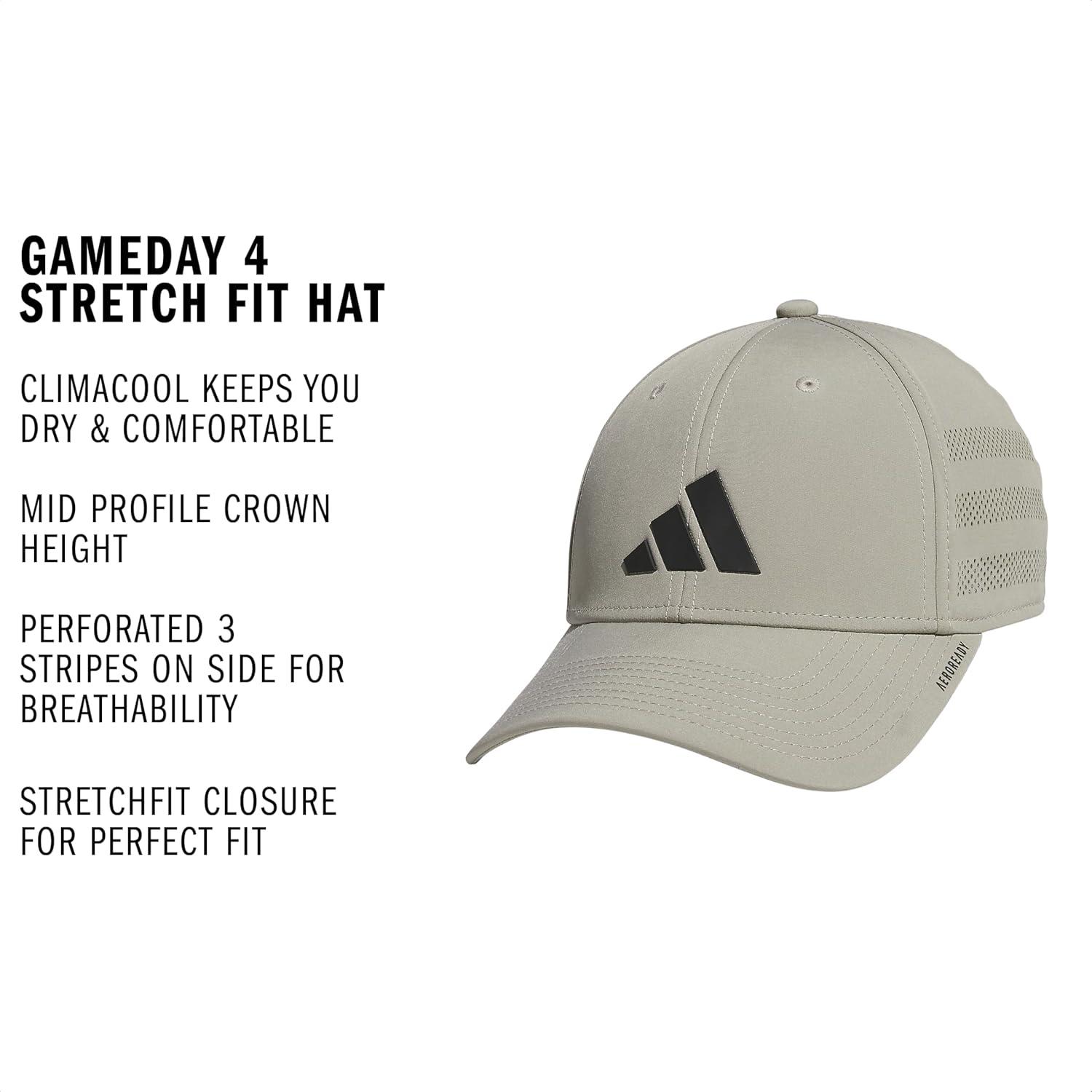 image:imageadidas Mens Gameday 5 Stretch Fit Hat Athletic Structured Baseball CapSilver Pebble GreyBlack4