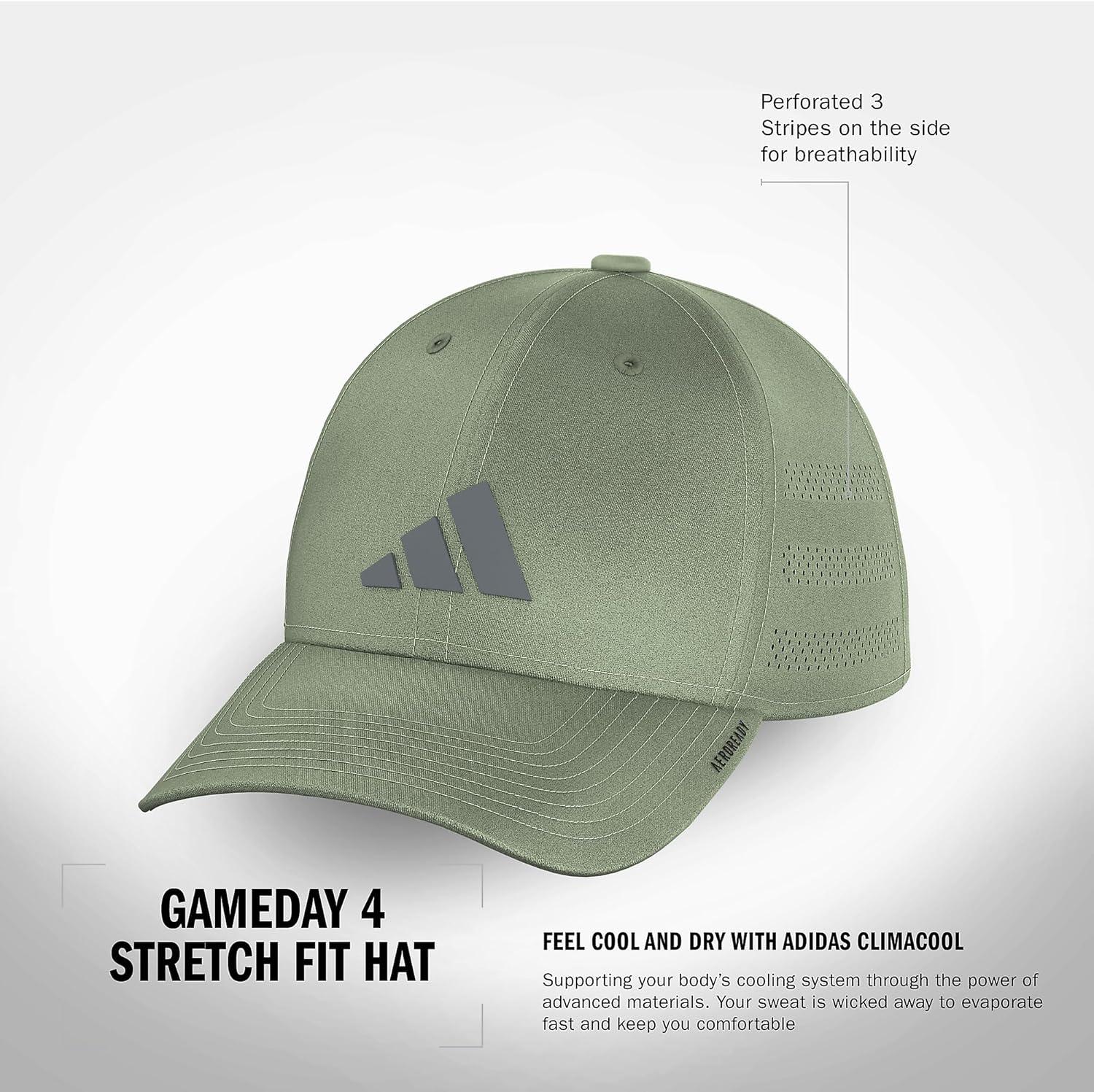 image:imageadidas Mens Gameday 5 Stretch Fit Hat Athletic Structured Baseball CapTent GreenGrey Five4
