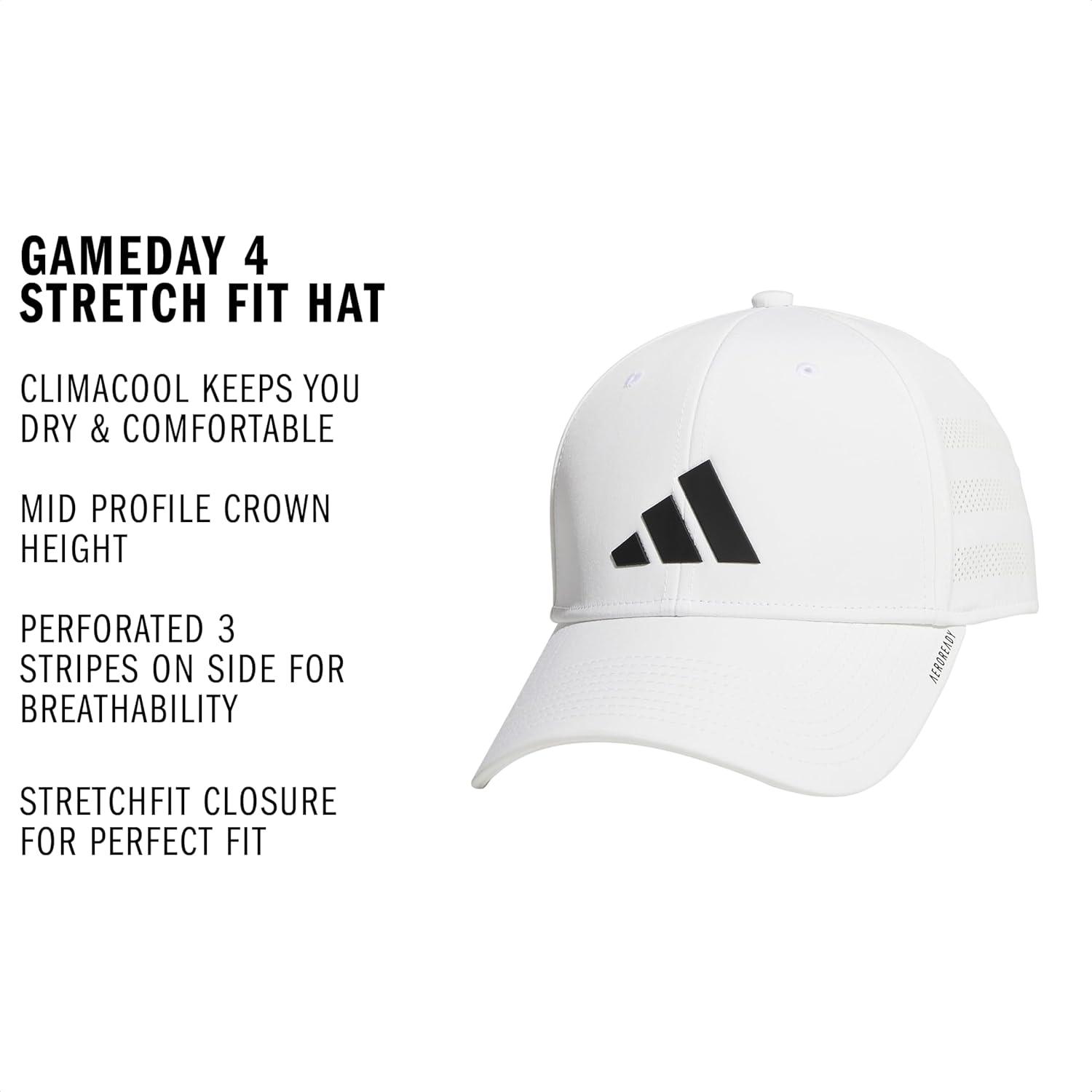 image:imageadidas Mens Gameday 5 Stretch Fit Hat Athletic Structured Baseball CapWhiteBlack4