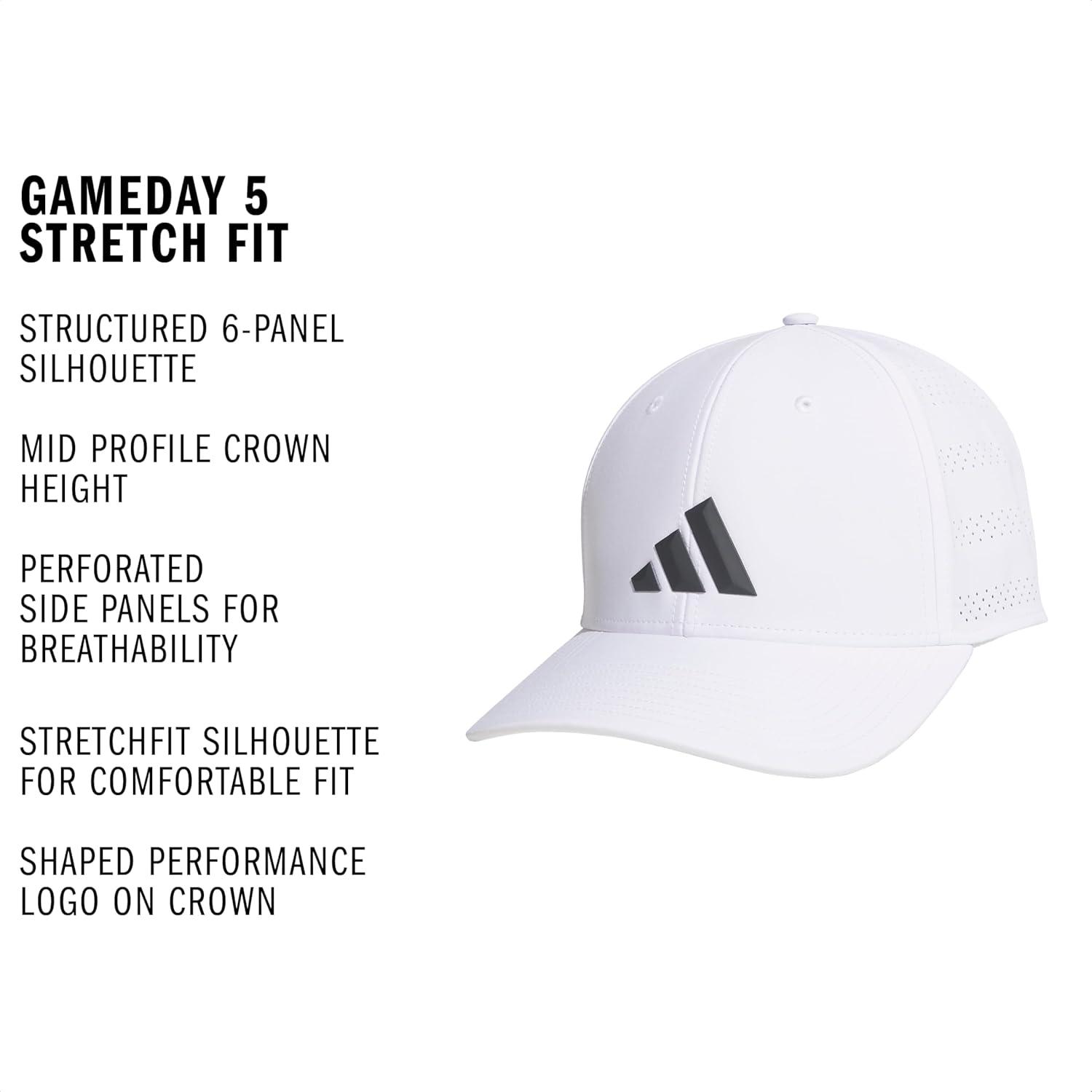 image:imageadidas Mens Gameday 5 Stretch Fit Hat Athletic Structured Baseball CapWhiteGrey Six5