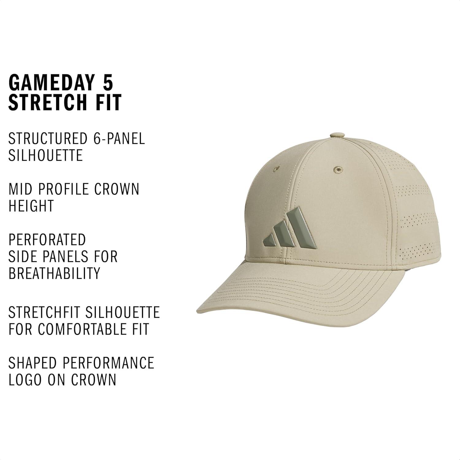 image:imageadidas Mens Gameday 5 Stretch Fit Hat Athletic Structured Baseball CapWonder Cargo KhakiClay Grey5