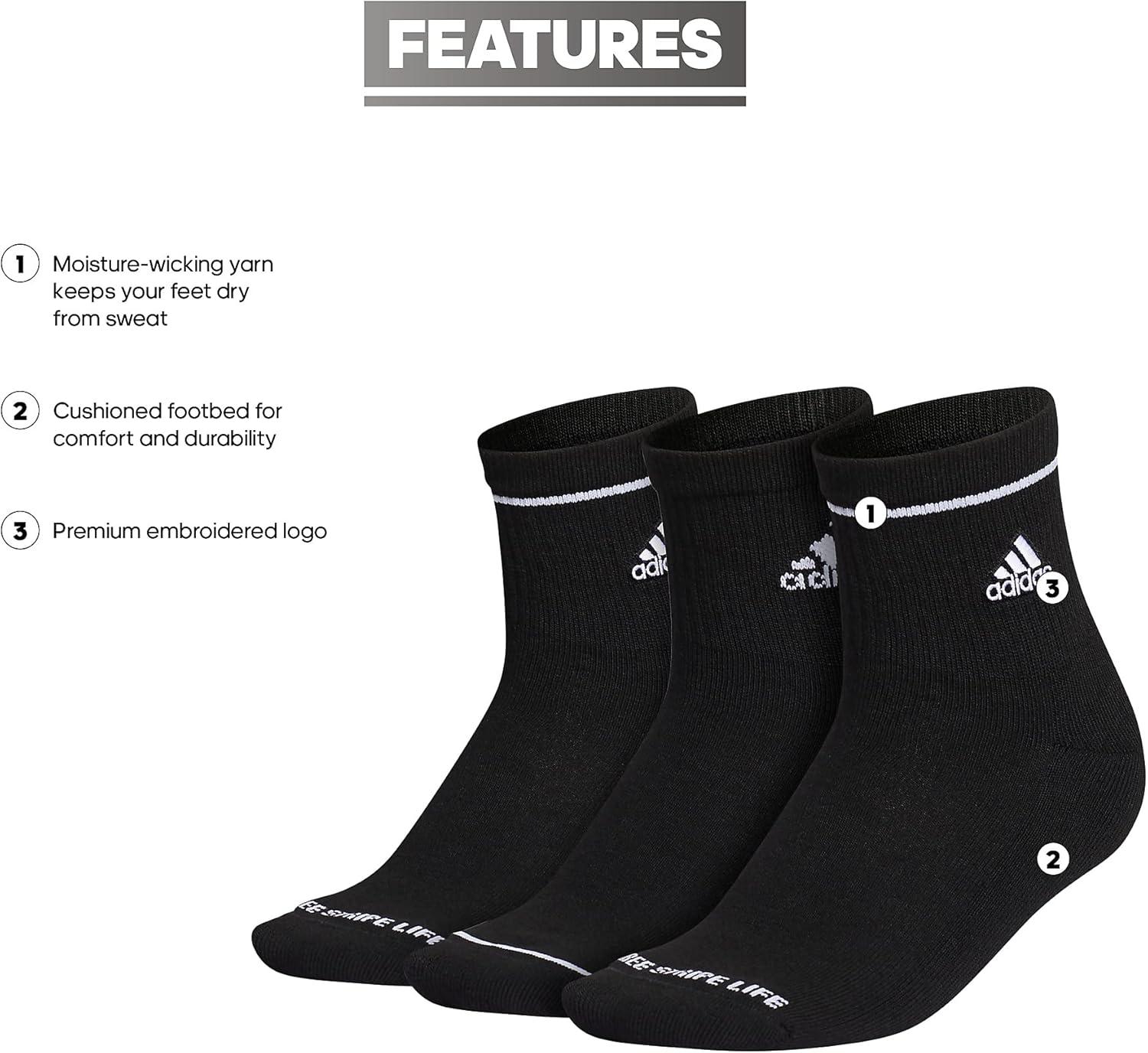 image:imageadidas Womens Cushioned Sport High Quarter Socks 3 Pairs Durable amp ComfortableBlackWhite2