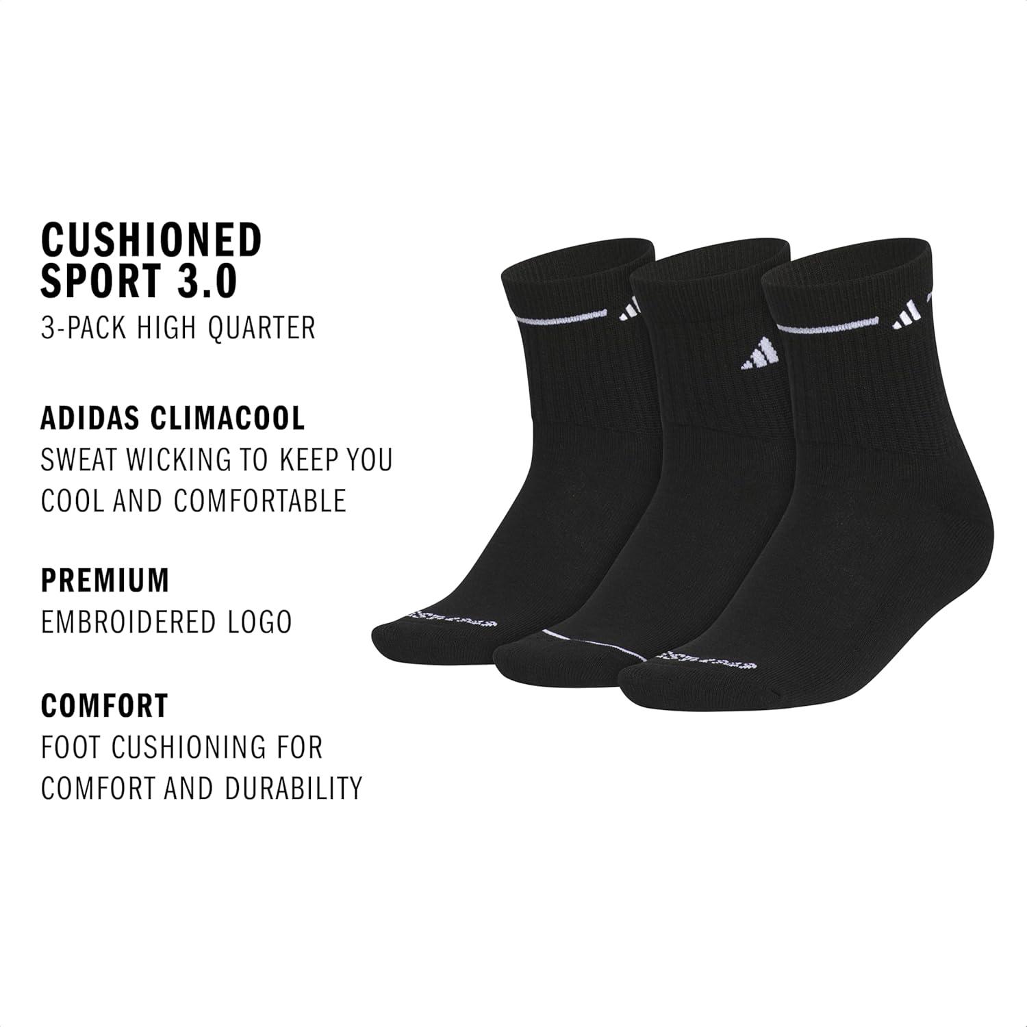 image:imageadidas Womens Cushioned Sport High Quarter Socks 3 Pairs Durable amp ComfortableBlackWhite3